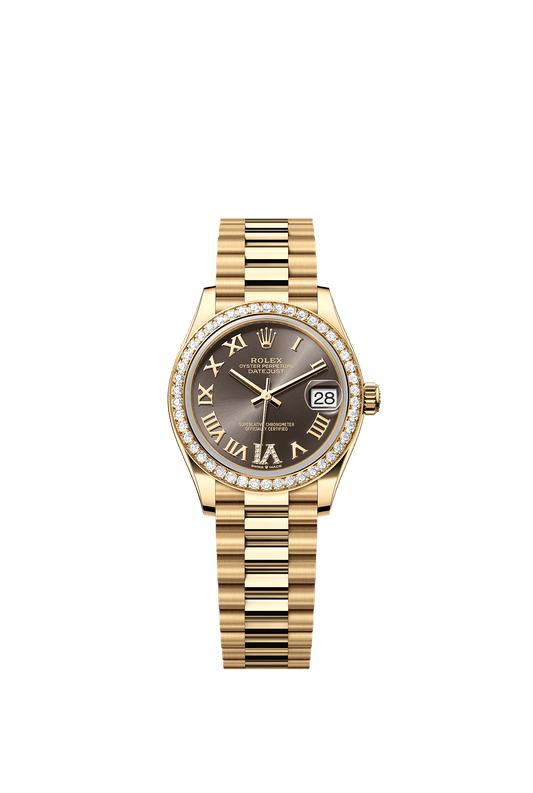 Datejust 31 Oyster Chronometer Watch 31mm 18ct Yellow Gold Dark Grey Diamond Dial President Bracelet