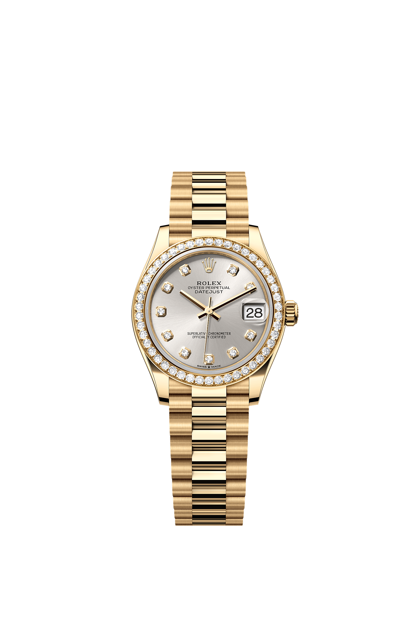 Datejust 31 Oyster Chronometer Watch 31mm 18ct Yellow Gold Silver Diamond Dial