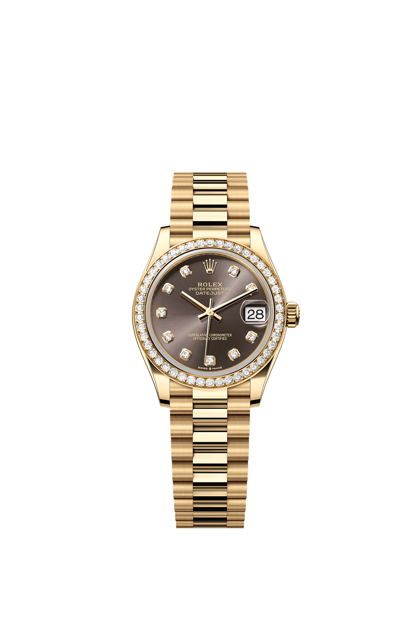 Datejust 31 Oyster Chronometer Watch 31mm 18ct Yellow Gold Dark Grey Diamond Dial President Bracelet
