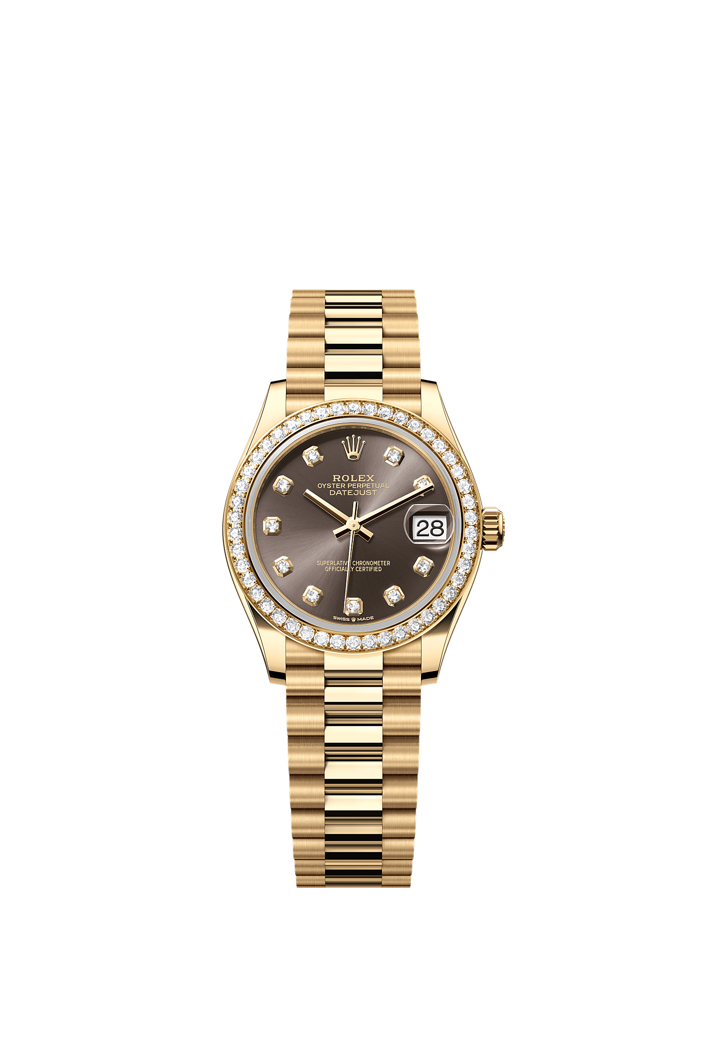 Datejust 31 Oyster Chronometer Watch 31mm 18ct Yellow Gold Dark Grey Diamond Dial President Bracelet