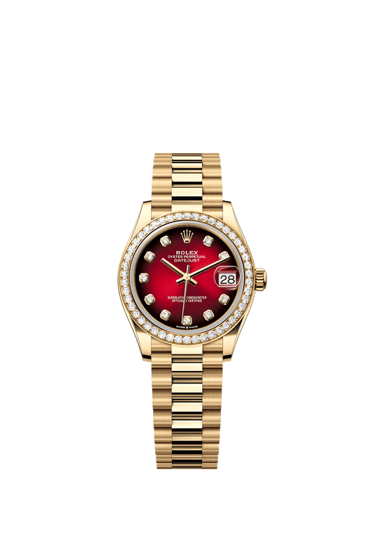 Datejust 31 Oyster Chronometer Watch 31mm 18ct Yellow Gold Red Ombré Diamond Dial President Bracelet