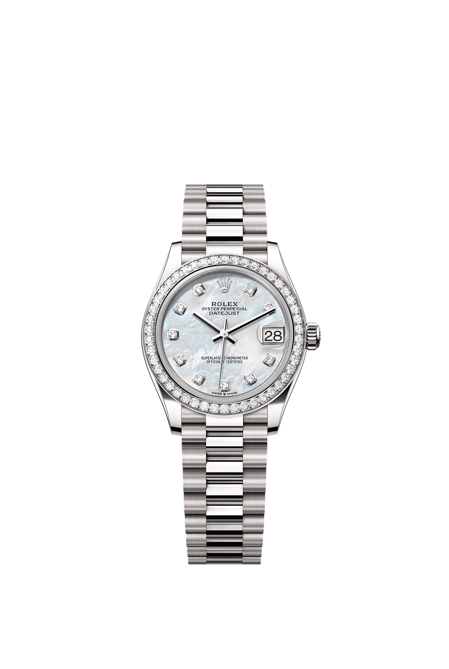 Datejust 31 Oyster Chronometer Watch 31mm 18ct White Gold White Mother-Of-Pearl Diamond Dial President Bracelet