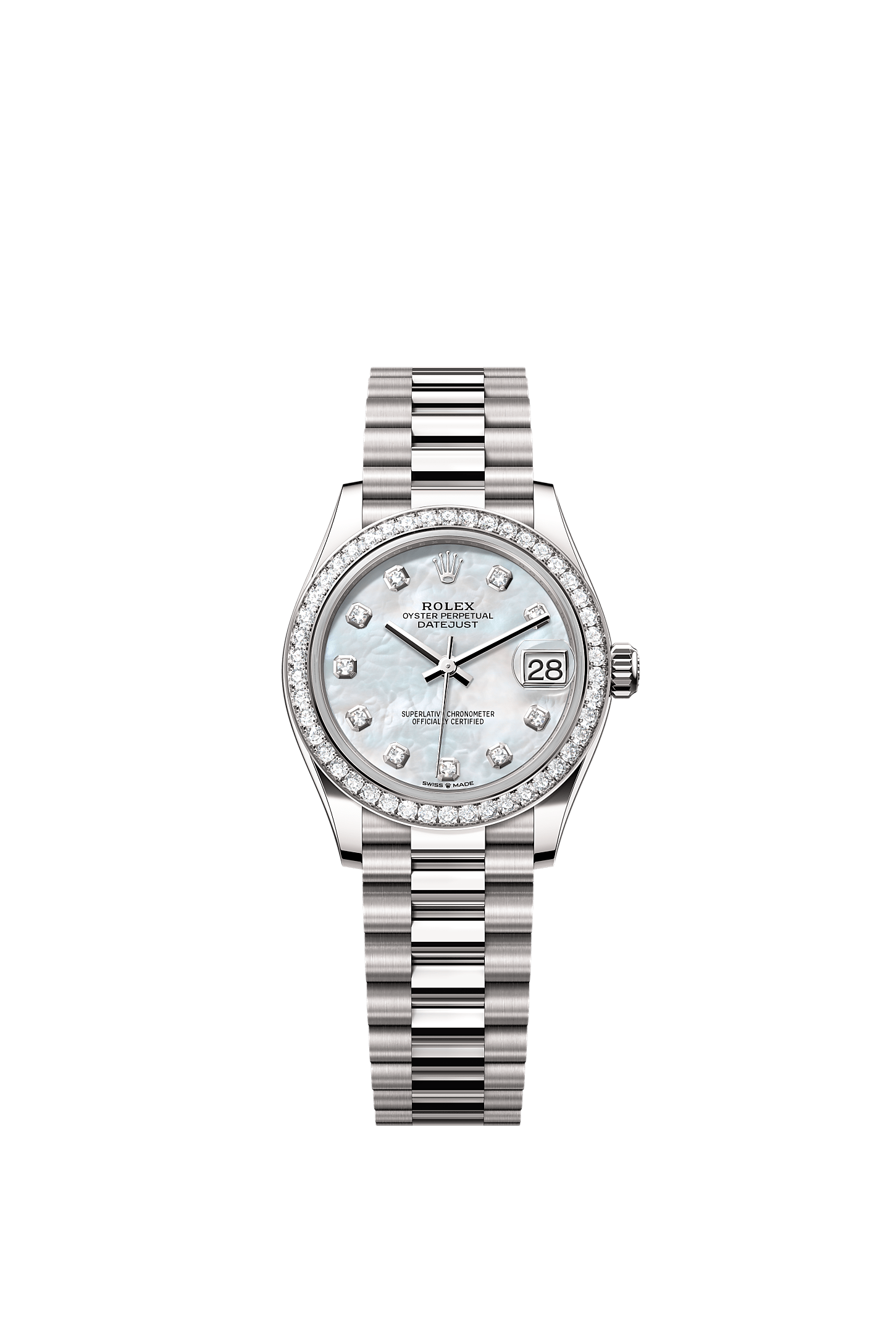 Datejust 31 Oyster Chronometer Watch 31mm 18ct White Gold White Mother-Of-Pearl Diamond Dial President Bracelet