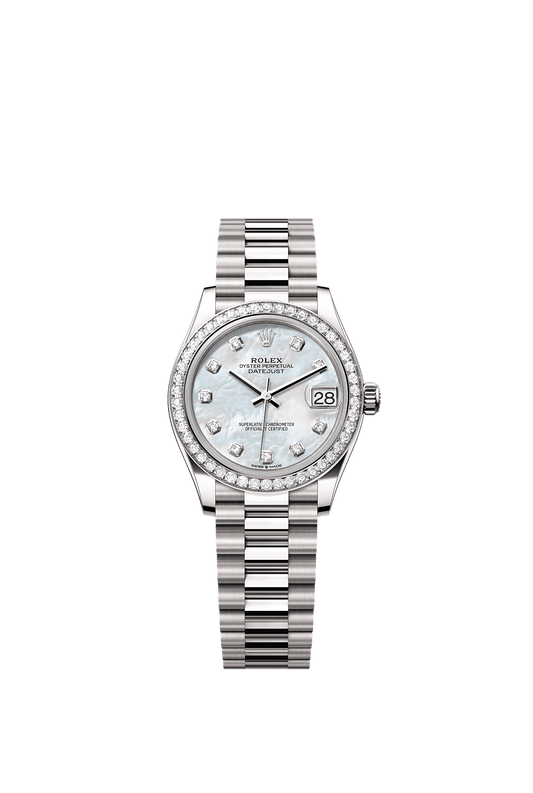 Datejust 31 Oyster Chronometer Watch 31mm 18ct White Gold White Mother-Of-Pearl Diamond Dial President Bracelet