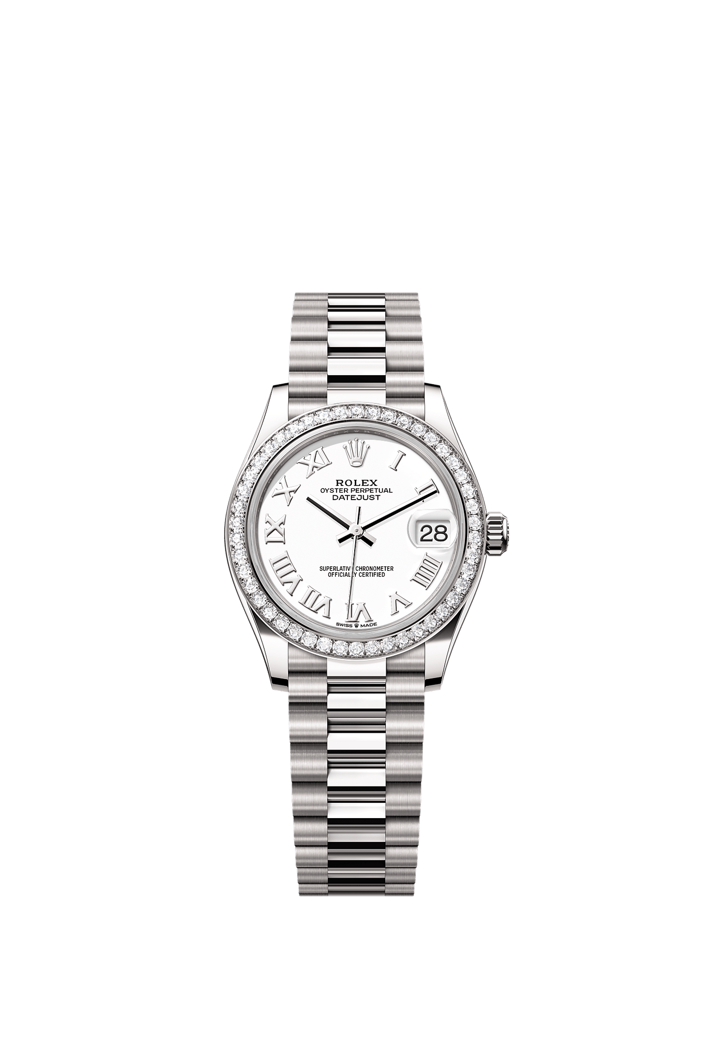 Datejust 31 Oyster Chronometer Watch 31mm 18ct White Gold White Diamond Dial President Bracelet