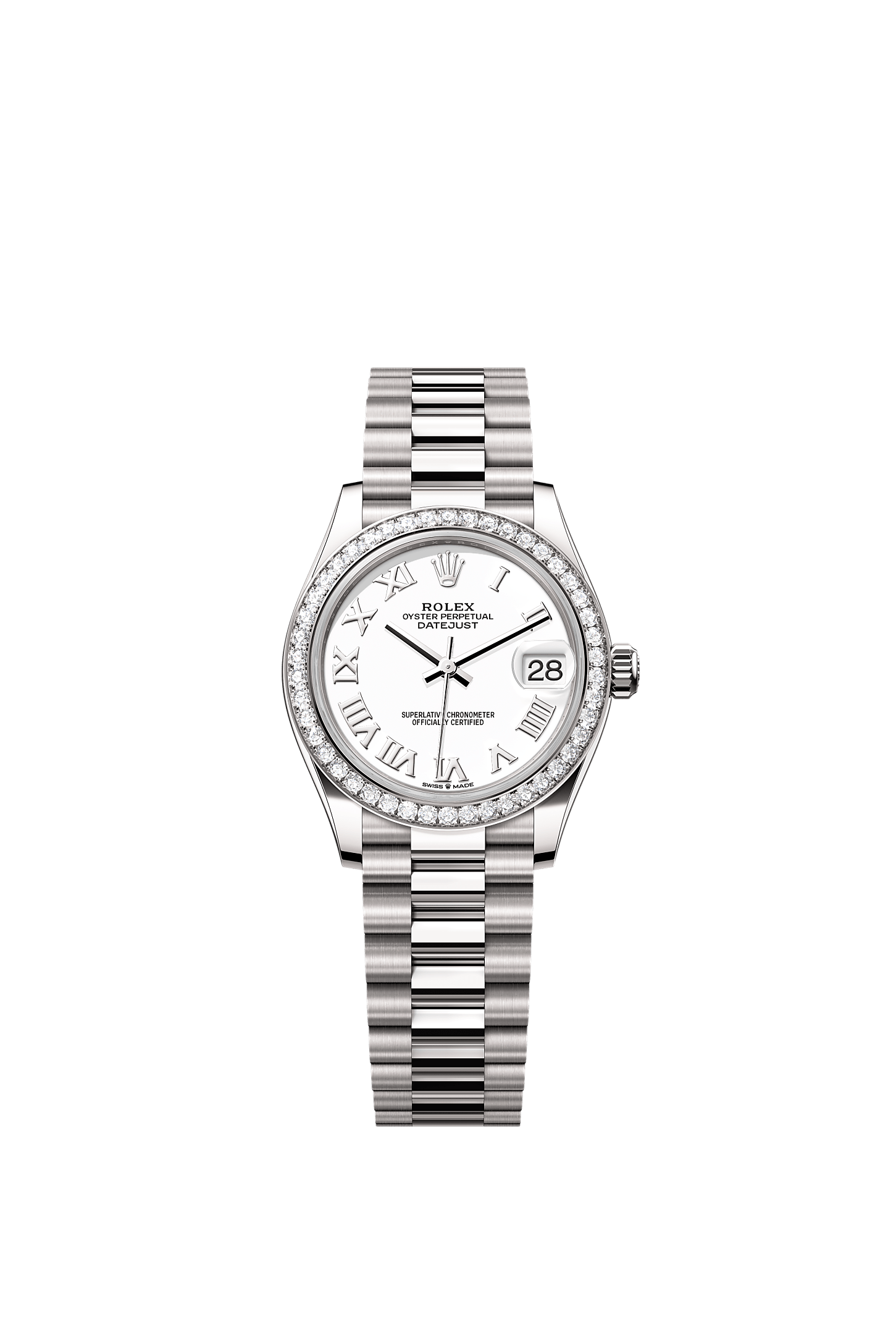 Datejust 31 Oyster Chronometer Watch 31mm 18ct White Gold White Diamond Dial President Bracelet