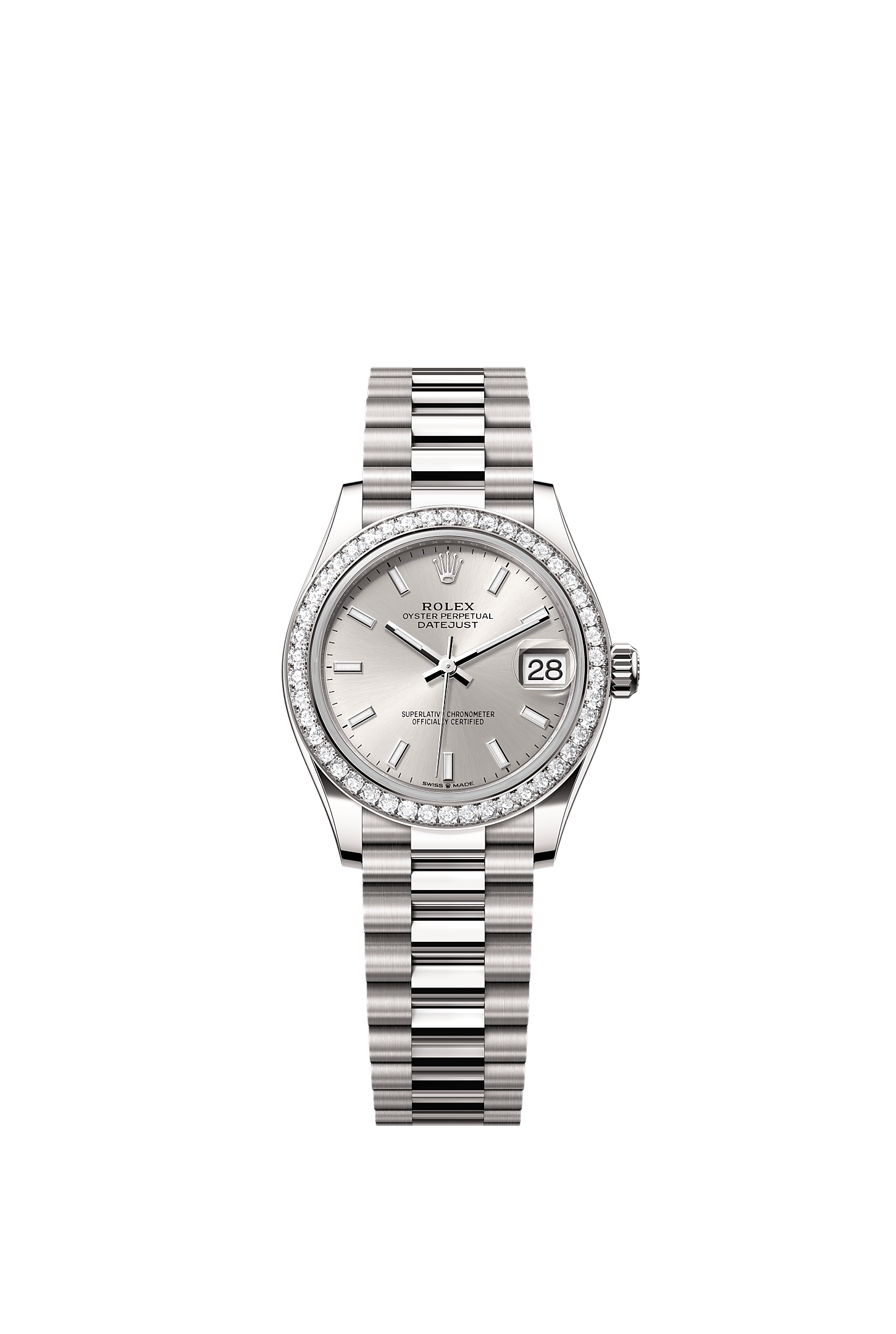 Datejust 31 Oyster Chronometer Watch 31mm 18ct White Gold Silver Diamond Dial President Bracelet