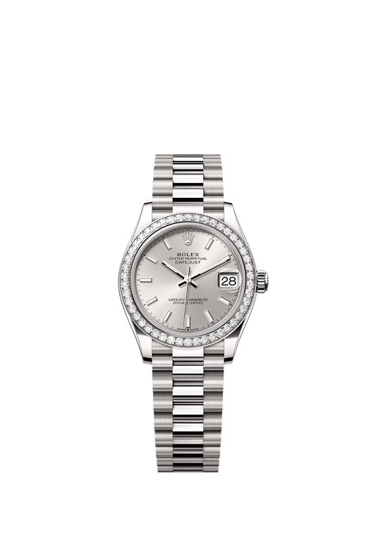 Datejust 31 Oyster Chronometer Watch 31mm 18ct White Gold Silver Diamond Dial President Bracelet