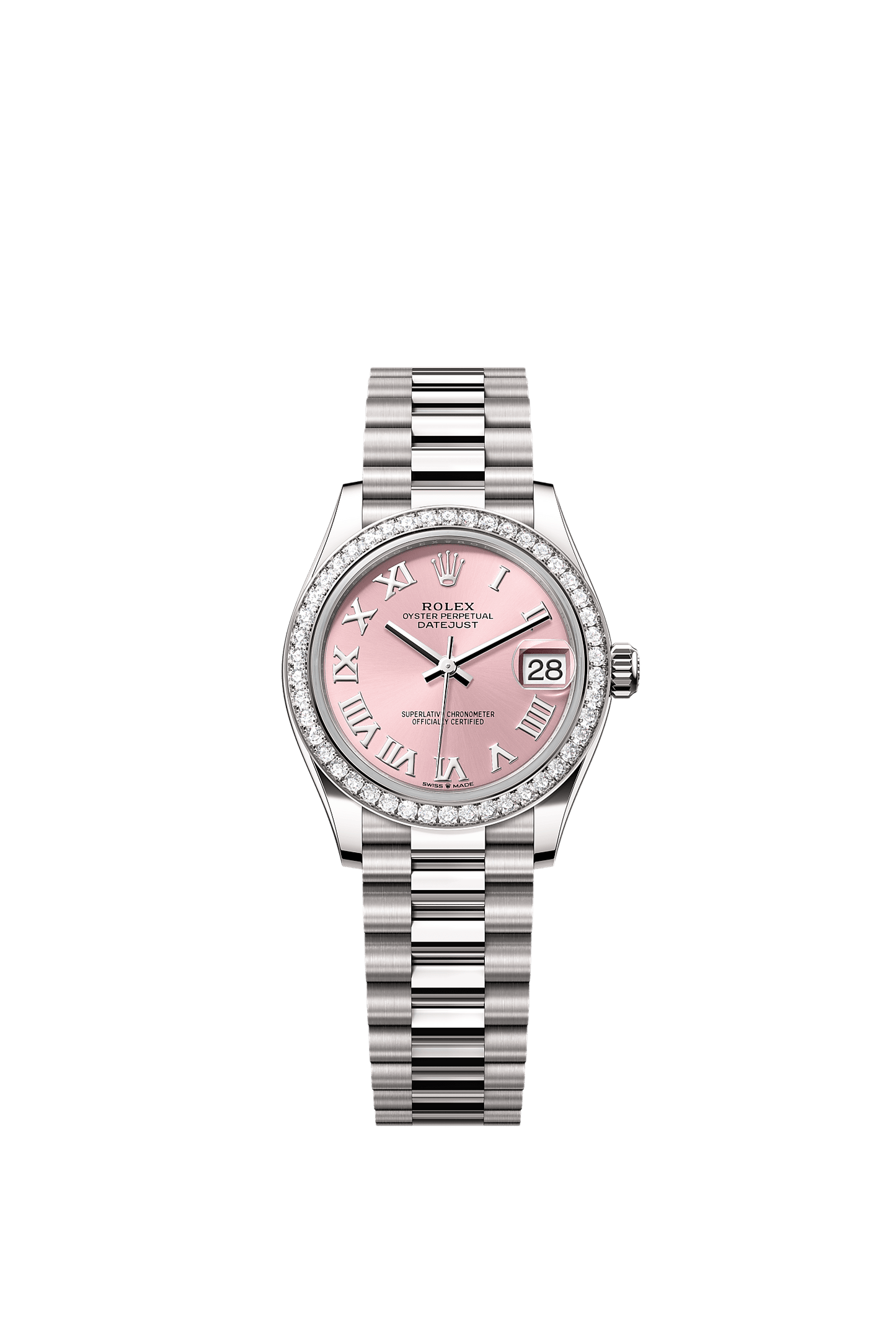 Datejust 31 Oyster Chronometer Watch 31mm 18ct White Gold Pink Diamond Dial President Bracelet