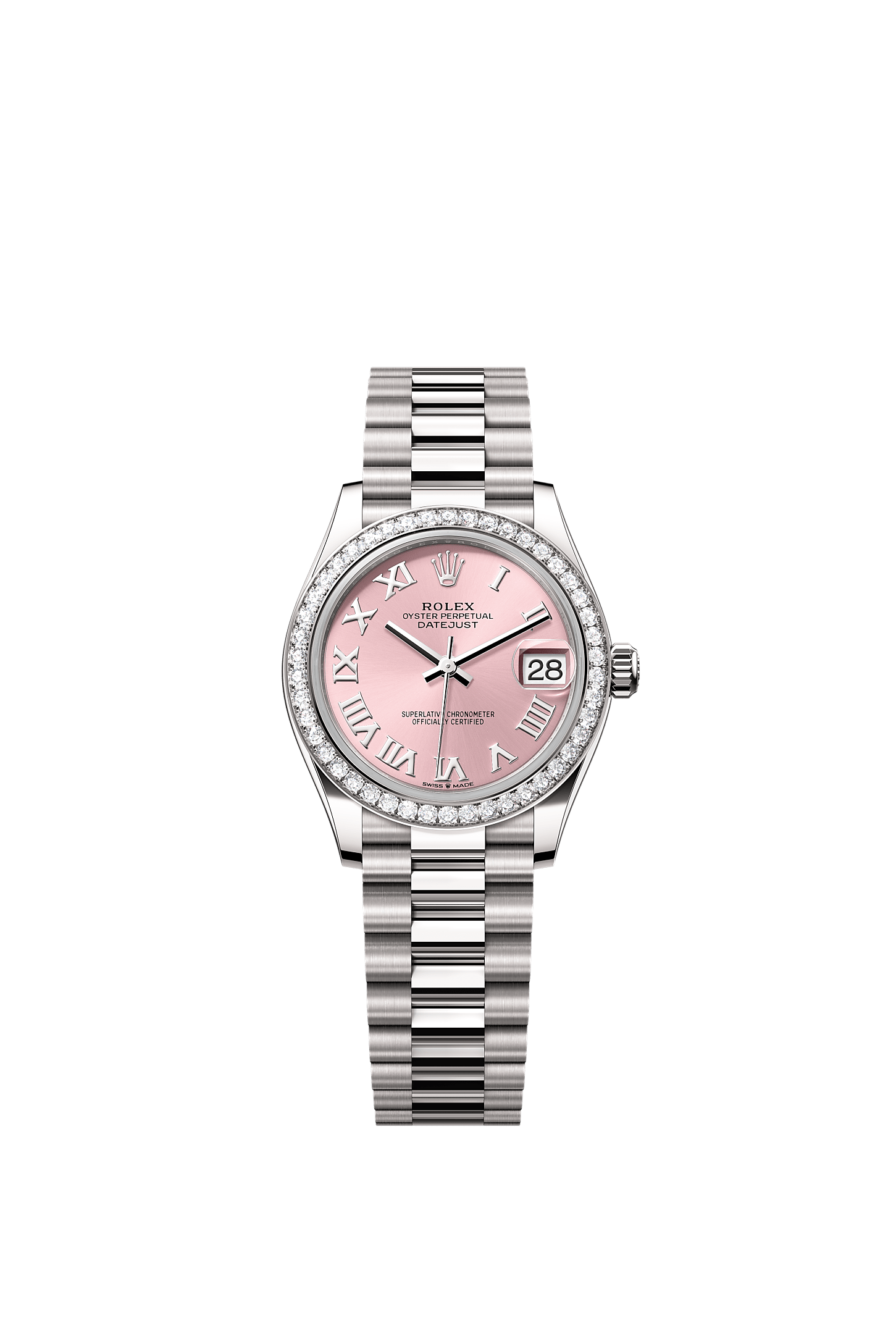 Datejust 31 Oyster Chronometer Watch 31mm 18ct White Gold Pink Diamond Dial President Bracelet
