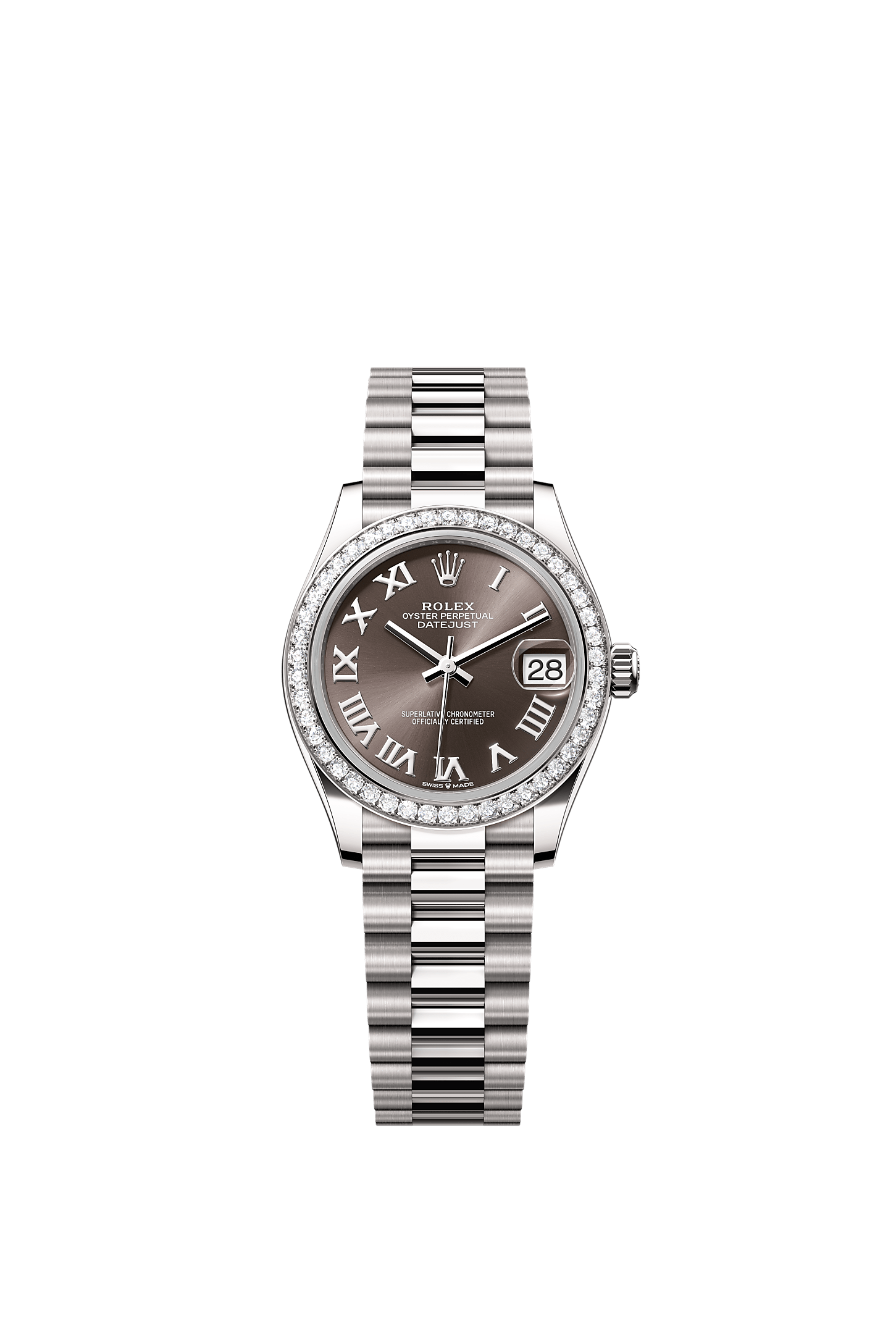 Datejust 31 Oyster Chronometer Watch 31mm 18ct White Gold Dark Grey Diamond Dial President Bracelet