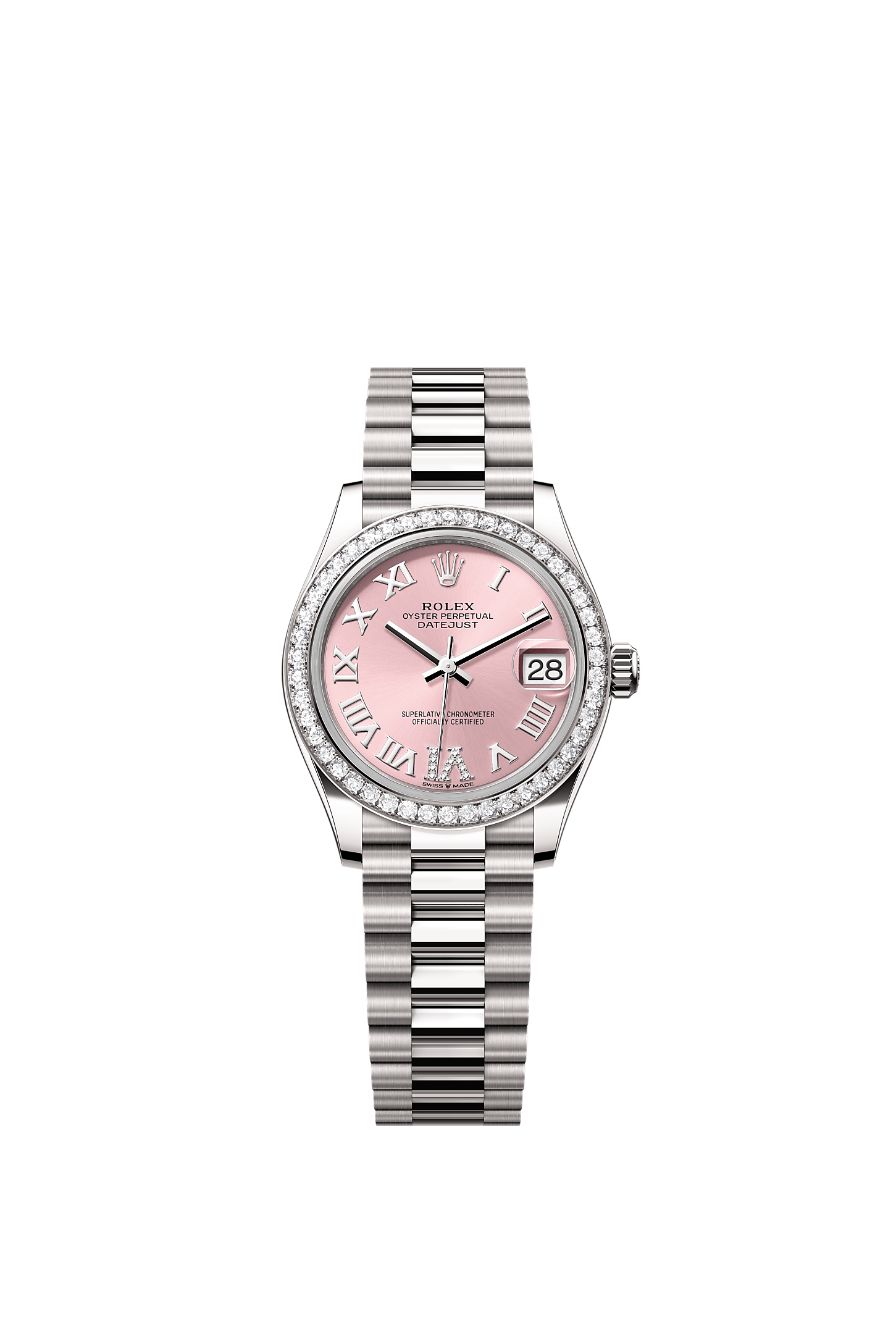 Datejust 31 Oyster Chronometer Watch 31mm 18ct White Gold Pink Diamond Dial President Bracelet