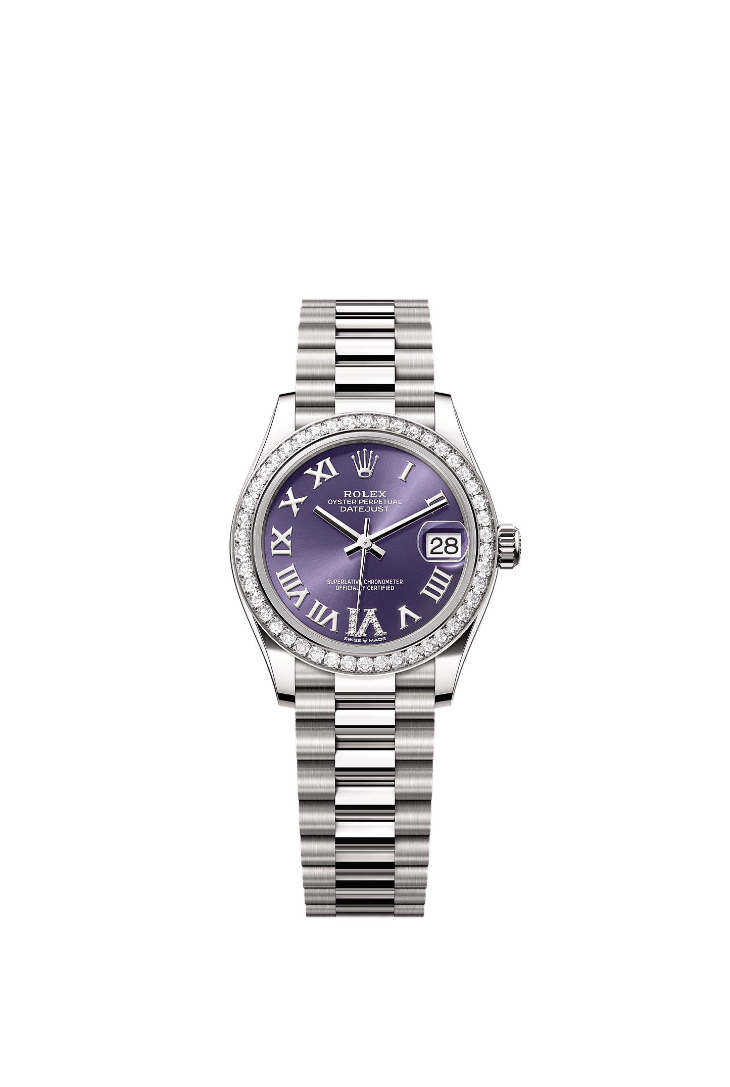Datejust 31 Oyster Chronometer Watch 31mm 18ct White Gold Aubergine Diamond Dial