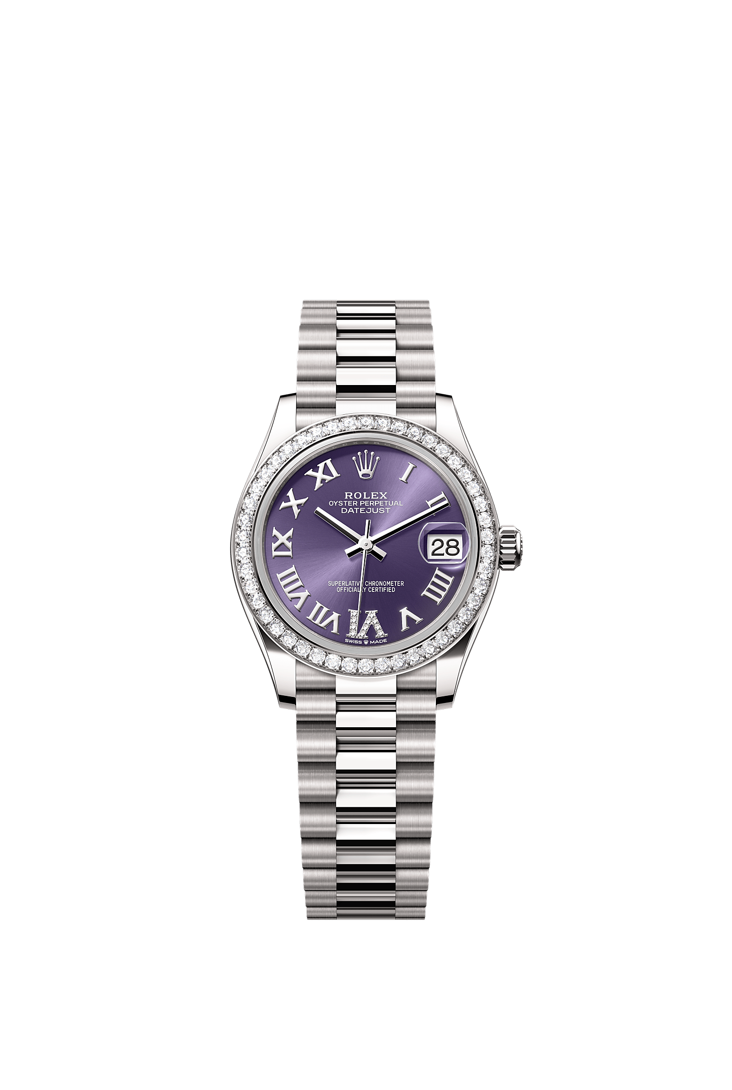 Datejust 31 Oyster Chronometer Watch 31mm 18ct White Gold Aubergine Diamond Dial