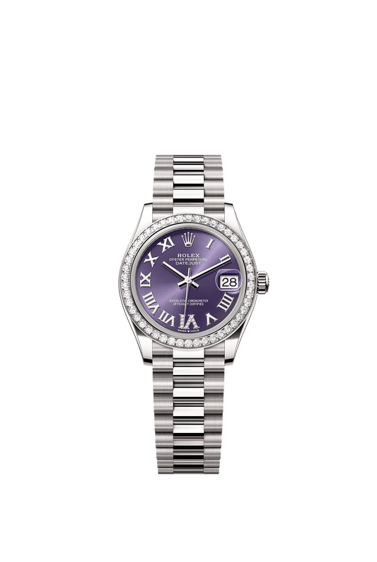 Datejust 31 Oyster Chronometer Watch 31mm 18ct White Gold Aubergine Diamond Dial