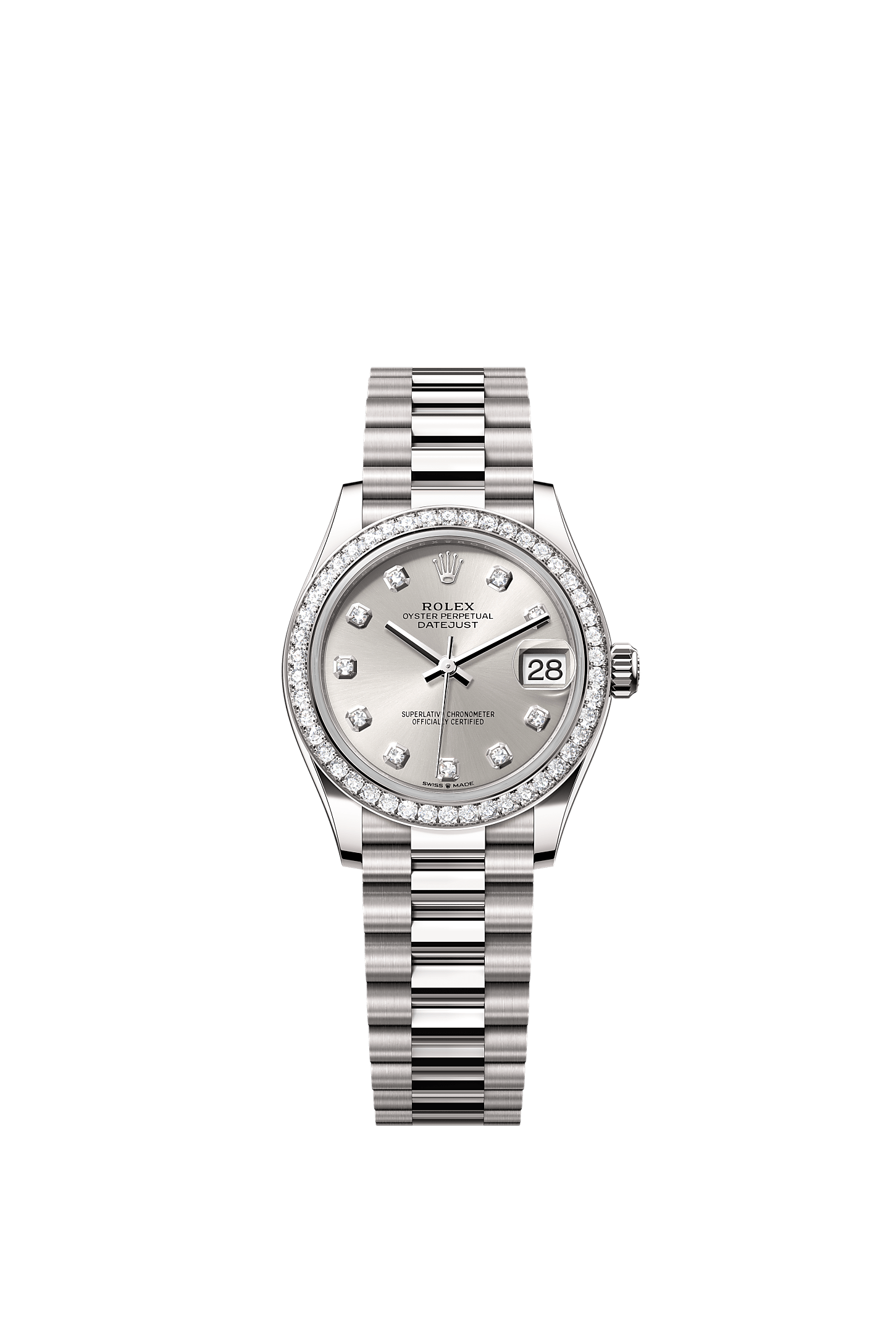 Datejust 31 Oyster Chronometer Watch 31mm 18ct White Gold Silver Diamond Dial