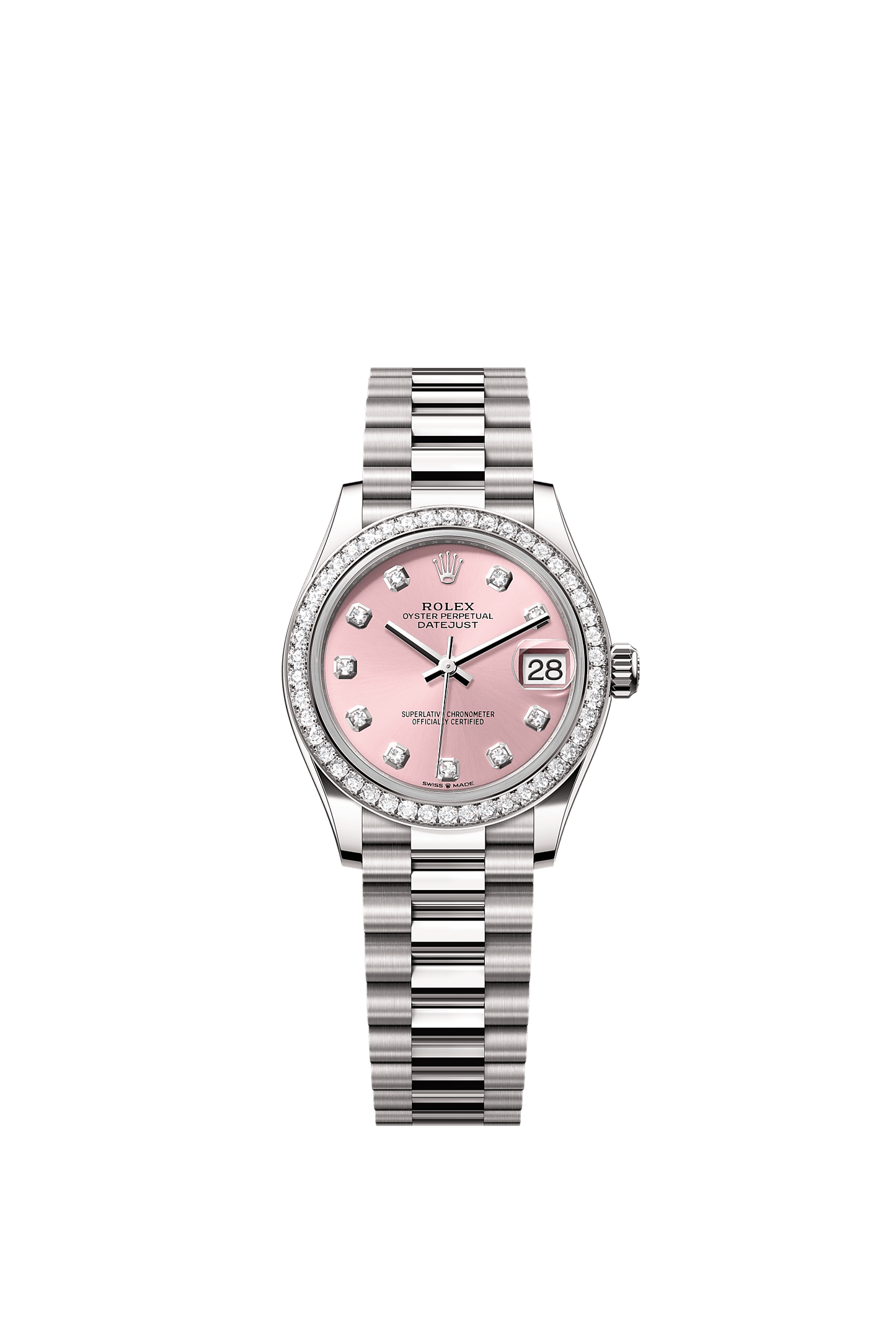 Datejust 31 Oyster Chronometer Watch 31mm 18ct White Gold Pink Diamond Dial President Bracelet