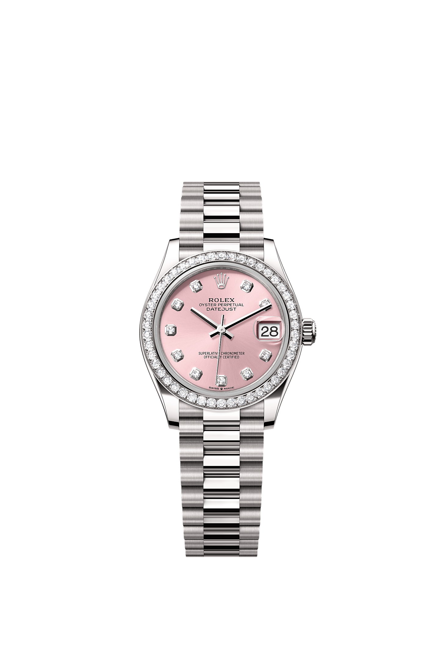 Datejust 31 Oyster Chronometer Watch 31mm 18ct White Gold Pink Diamond Dial President Bracelet