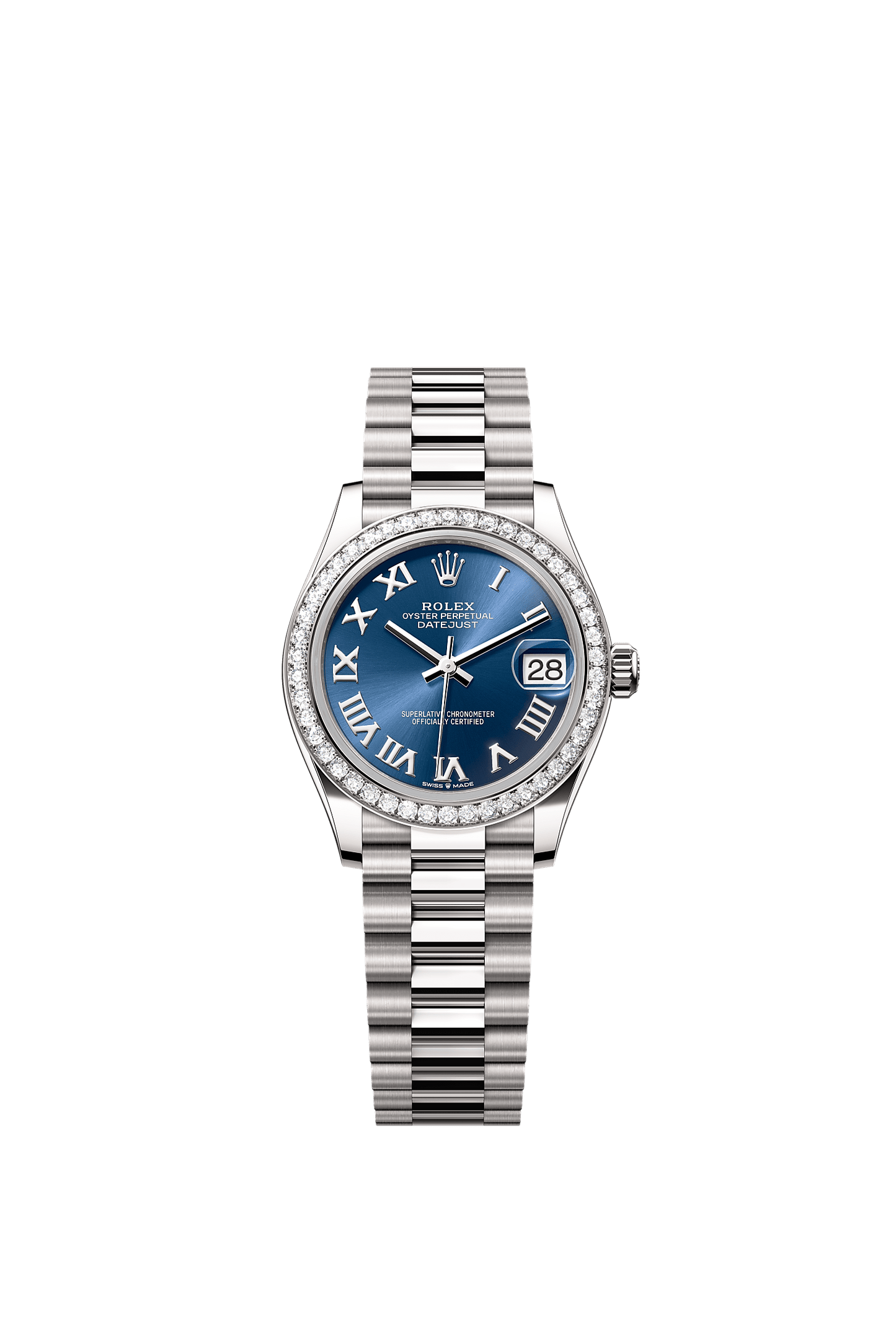Datejust 31 Oyster Chronometer Watch 31mm 18ct White Gold Bright Blue Diamond Dial President Bracelet