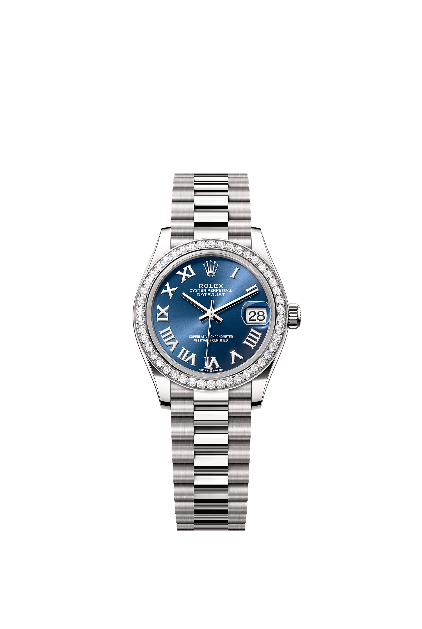 Datejust 31 Oyster Chronometer Watch 31mm 18ct White Gold Bright Blue Diamond Dial President Bracelet