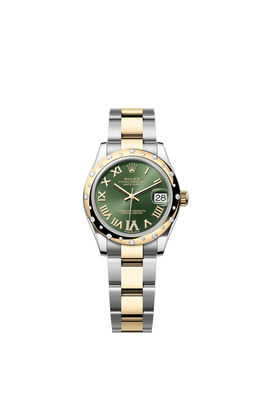 Datejust 31 Oystersteel Yellow Gold Olive Green Diamond Dial Diamond Bezel Oyster Bracelet 31mm Self-Winding Watch