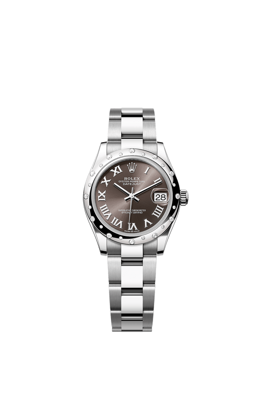Datejust 31 Oyster Perpetual Chronometer Watch 31mm Oystersteel White Gold Diamond Bezel Dark Grey Dial Oyster Bracelet