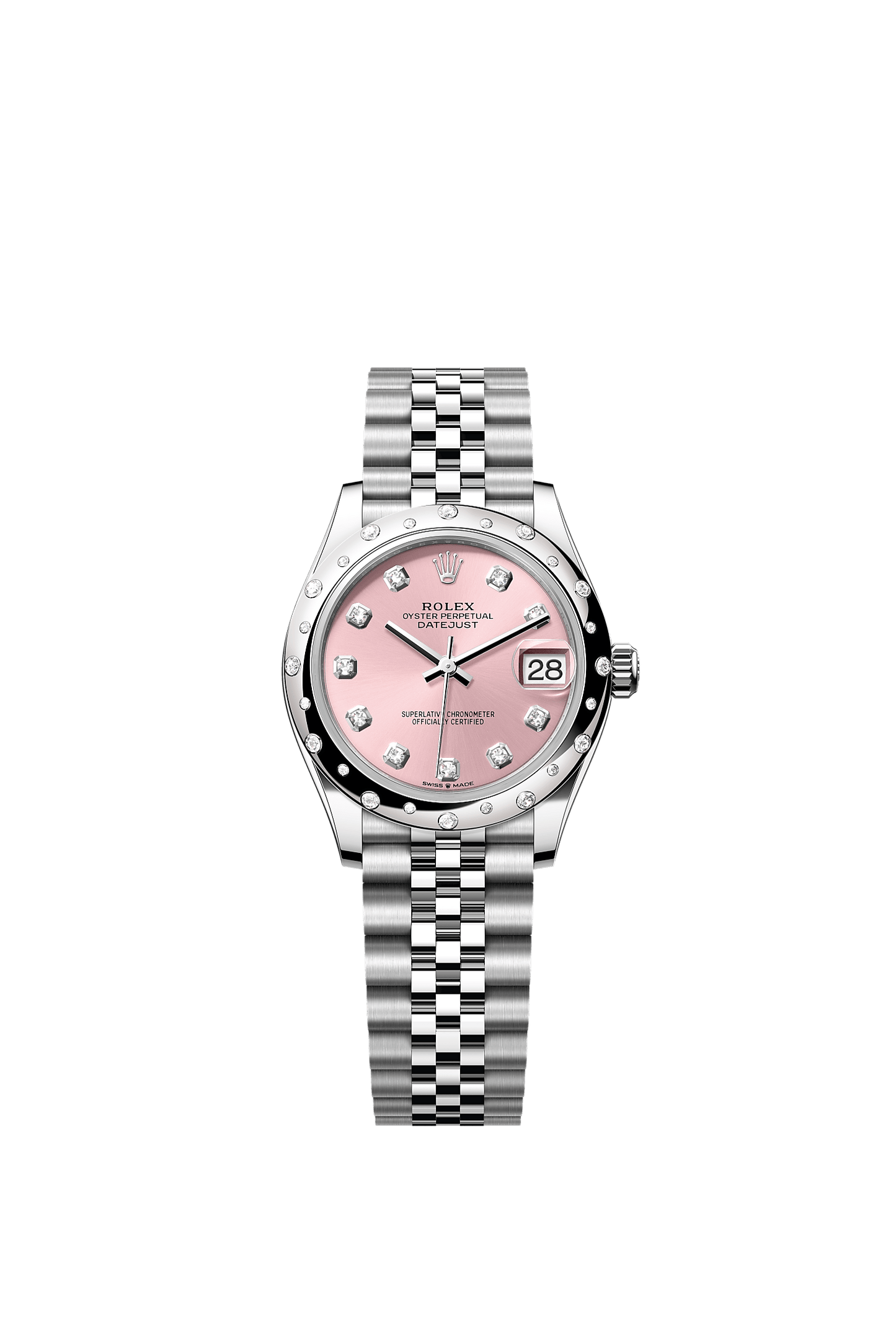 Datejust 31 Oyster Perpetual Chronometer Watch 31mm Oystersteel White Gold Diamond Bezel Pink Diamond Dial Jubilee Bracelet