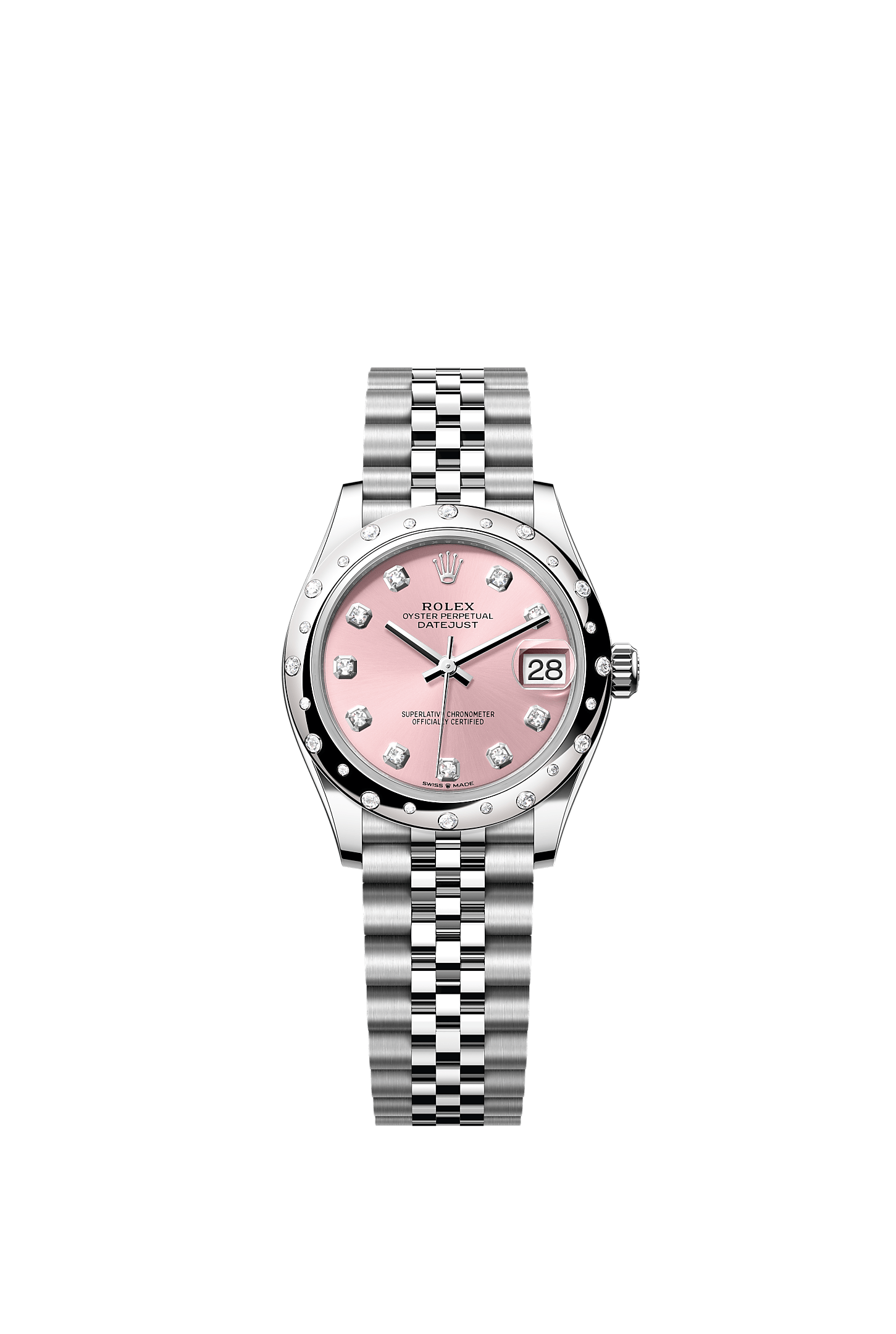 Datejust 31 Oyster Perpetual Chronometer Watch 31mm Oystersteel White Gold Diamond Bezel Pink Diamond Dial Jubilee Bracelet