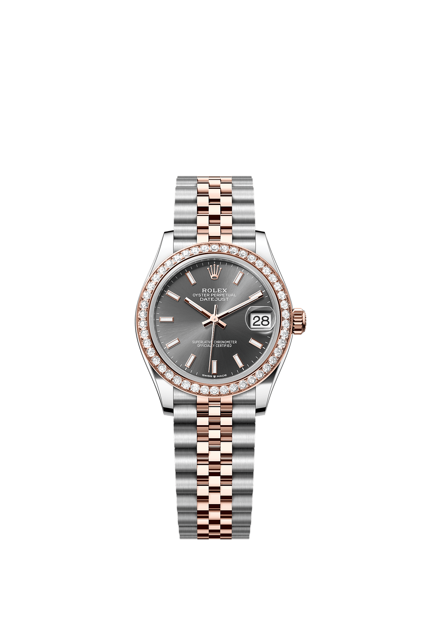 Datejust 31 Oystersteel Everose Gold Slate Sunray Diamond Dial Diamond-Set Bezel Jubilee Bracelet 31mm Self-Winding Watch