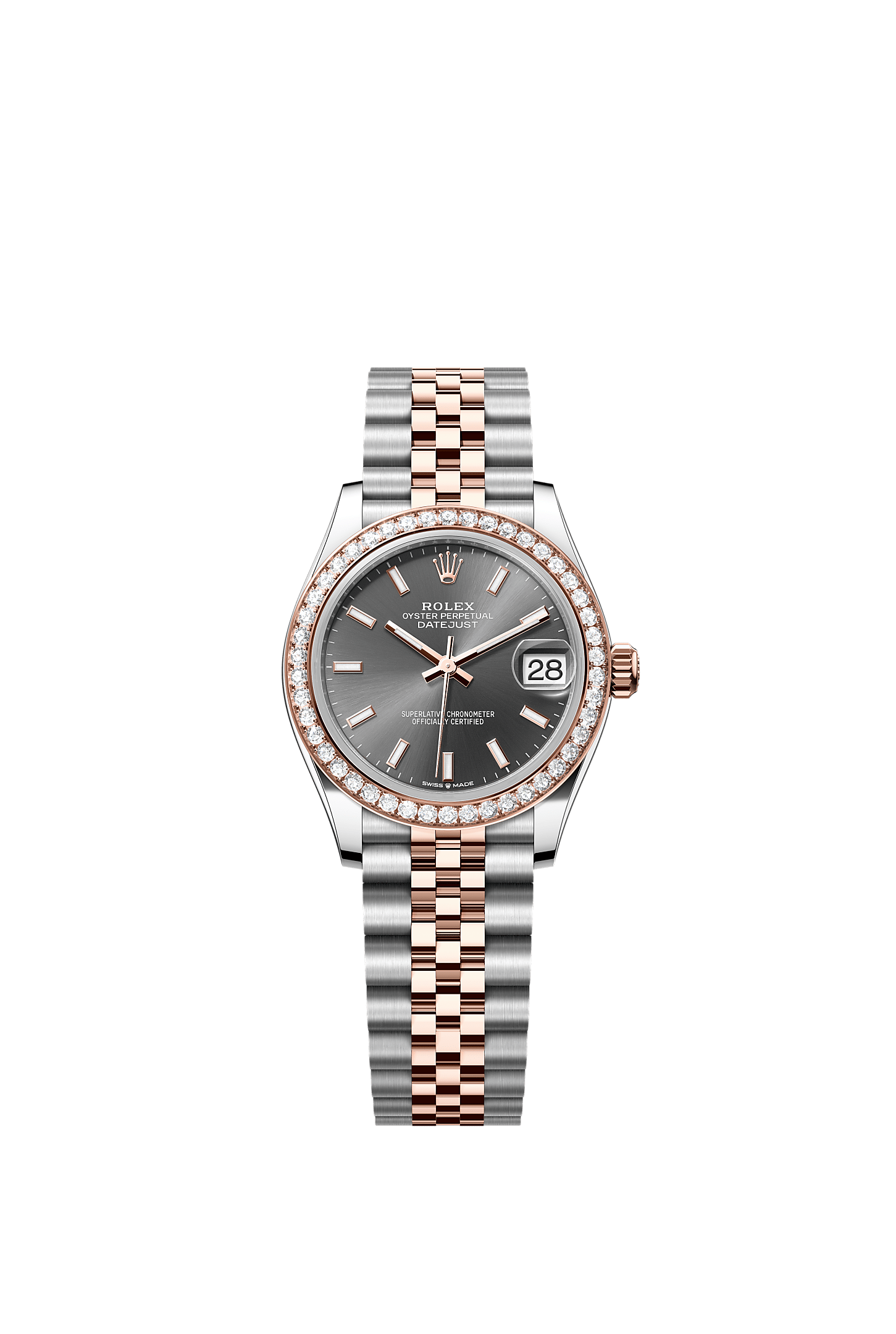 Datejust 31 Oystersteel Everose Gold Slate Sunray Diamond Dial Diamond-Set Bezel Jubilee Bracelet 31mm Self-Winding Watch