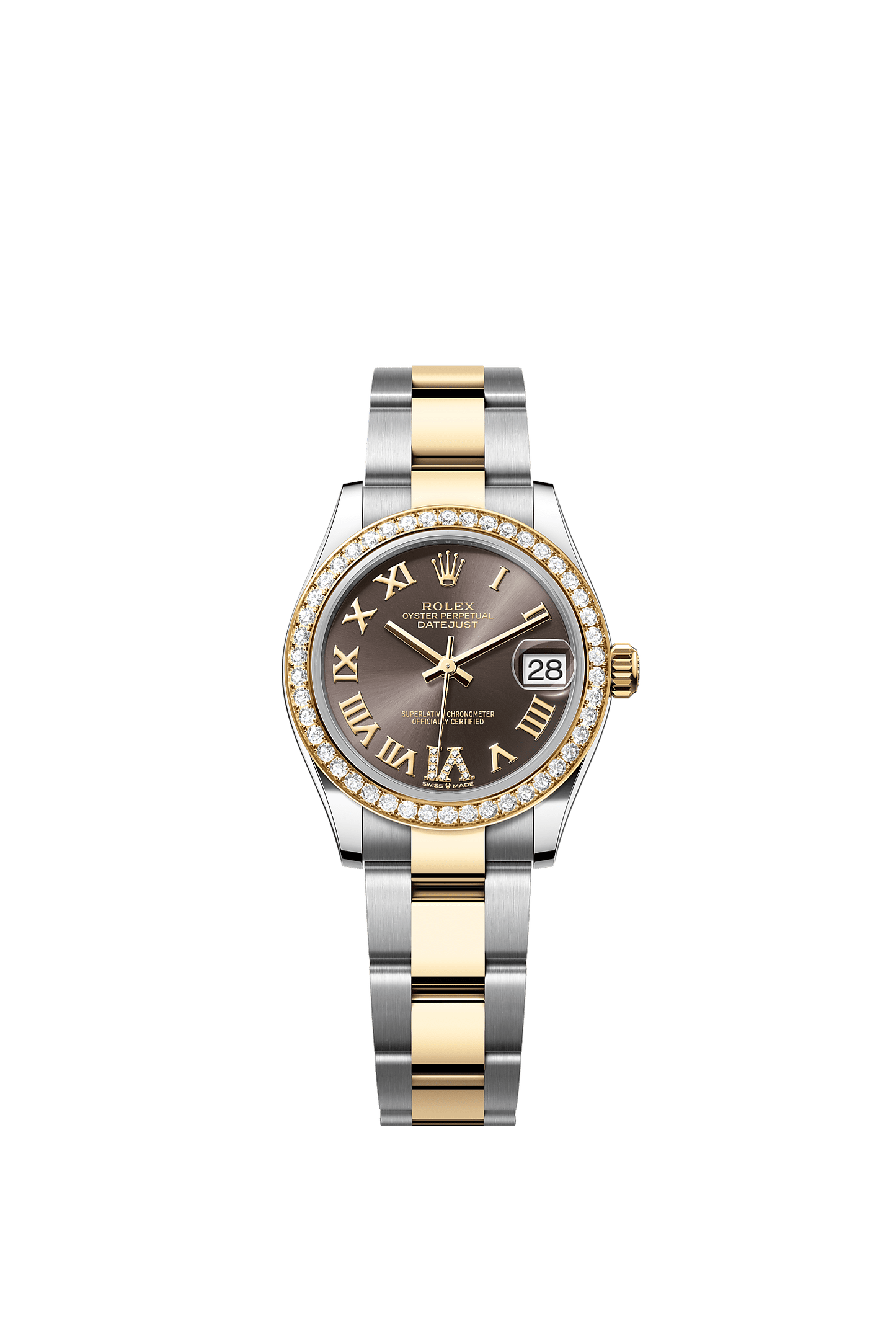 Datejust 31 Oystersteel Yellow Gold Dark Grey Diamond Dial Diamond Bezel Oyster Bracelet 31mm Self-Winding Watch