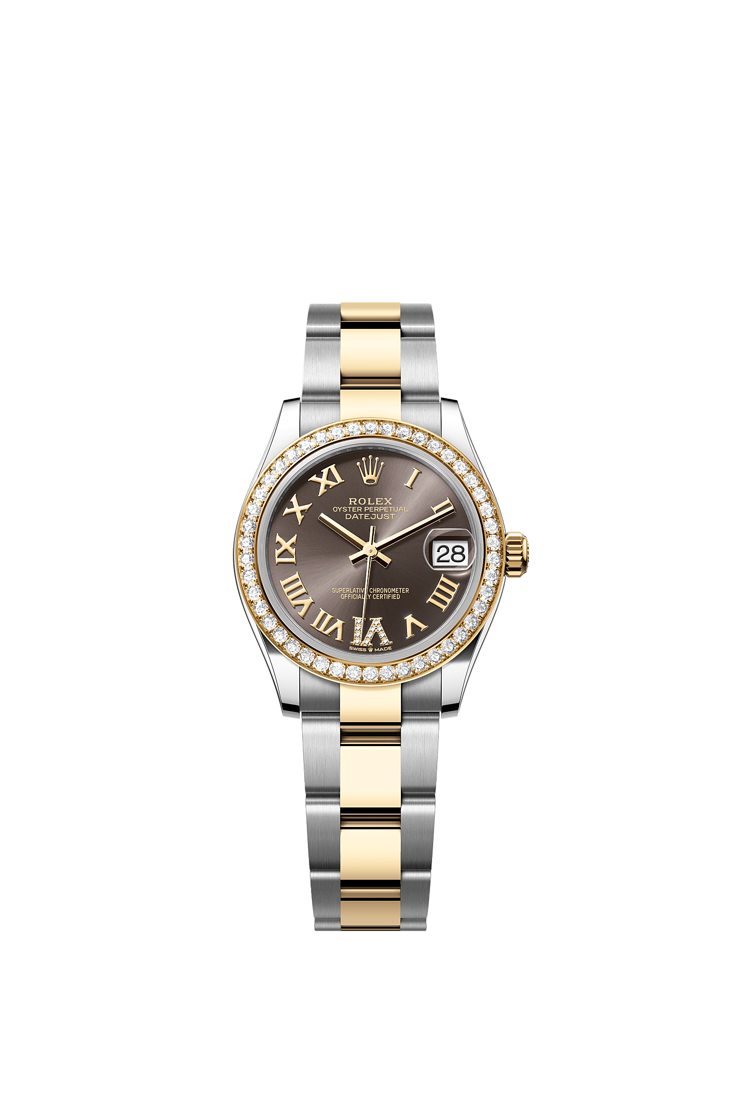 Datejust 31 Oystersteel Yellow Gold Dark Grey Diamond Dial Diamond Bezel Oyster Bracelet 31mm Self-Winding Watch