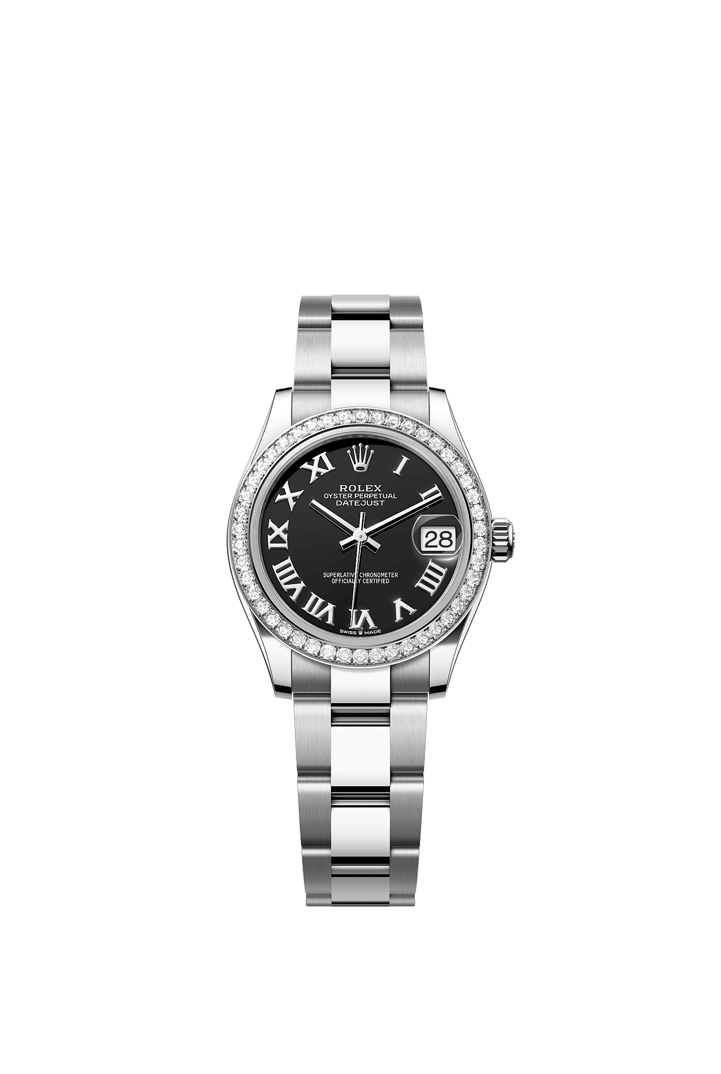 Datejust 31 Oyster Perpetual Chronometer Watch 31mm Oystersteel White Gold Diamond Bezel Bright Black Dial Oyster Bracelet