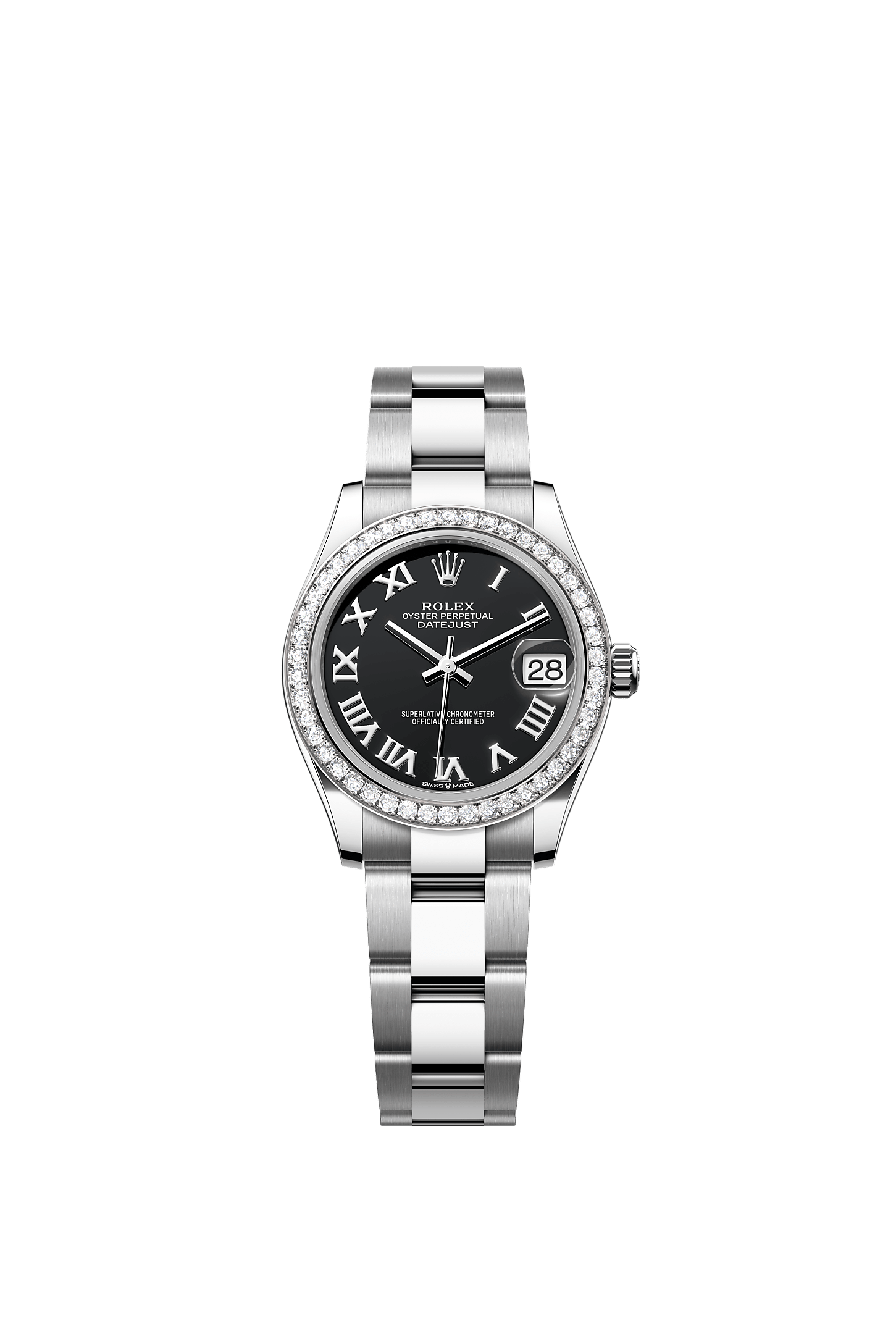 Datejust 31 Oyster Perpetual Chronometer Watch 31mm Oystersteel White Gold Diamond Bezel Bright Black Dial Oyster Bracelet