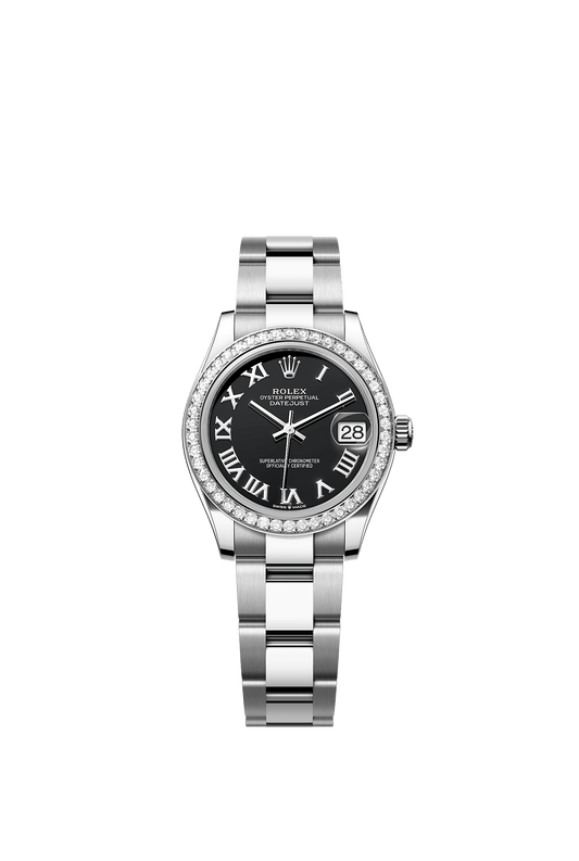 Datejust 31 Oyster Perpetual Chronometer Watch 31mm Oystersteel White Gold Diamond Bezel Bright Black Dial Oyster Bracelet