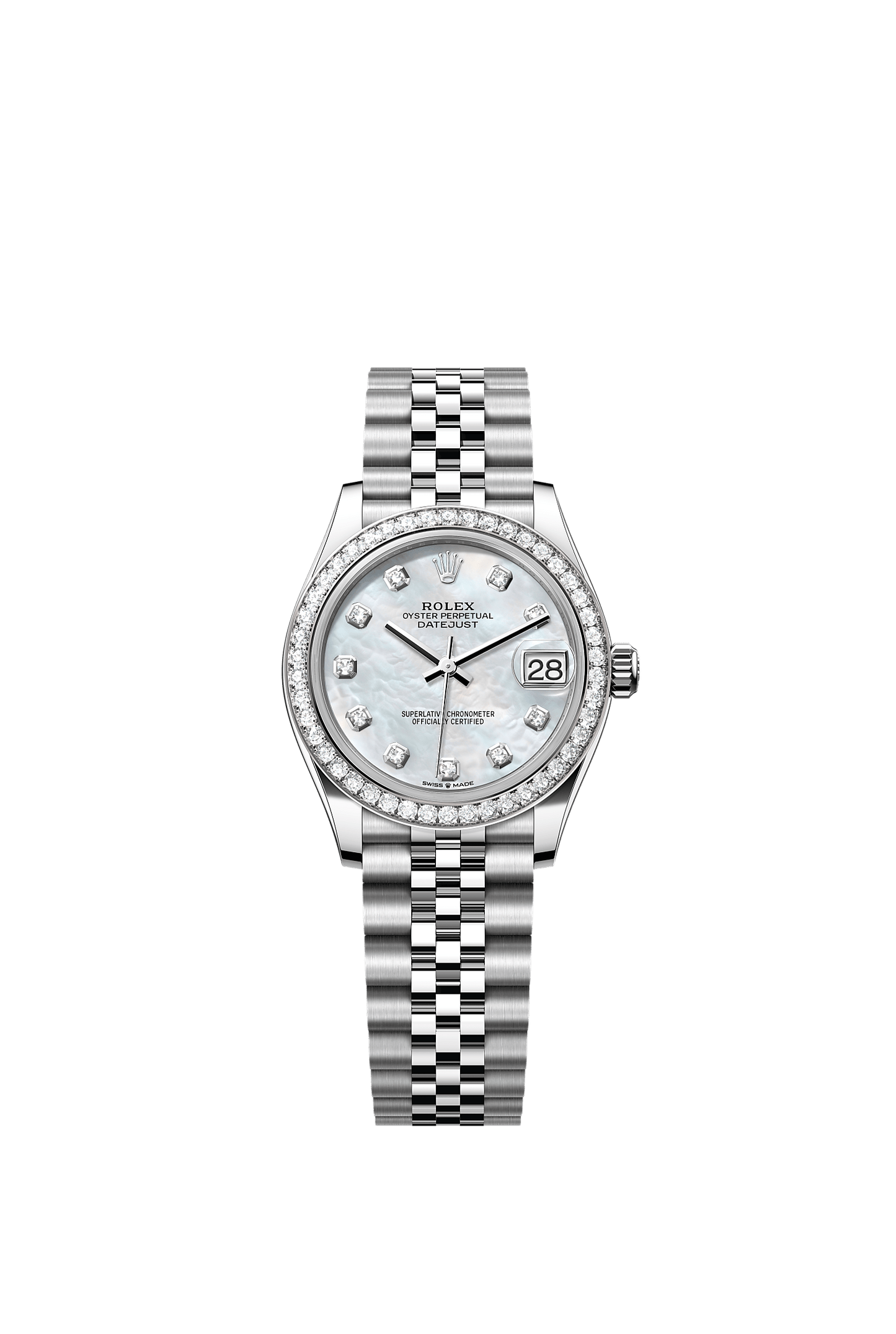 Datejust 31 Oystersteel White Gold White Mother-Of-Pearl Diamond Dial Diamond Bezel Jubilee Bracelet 31mm Self-Winding Watch