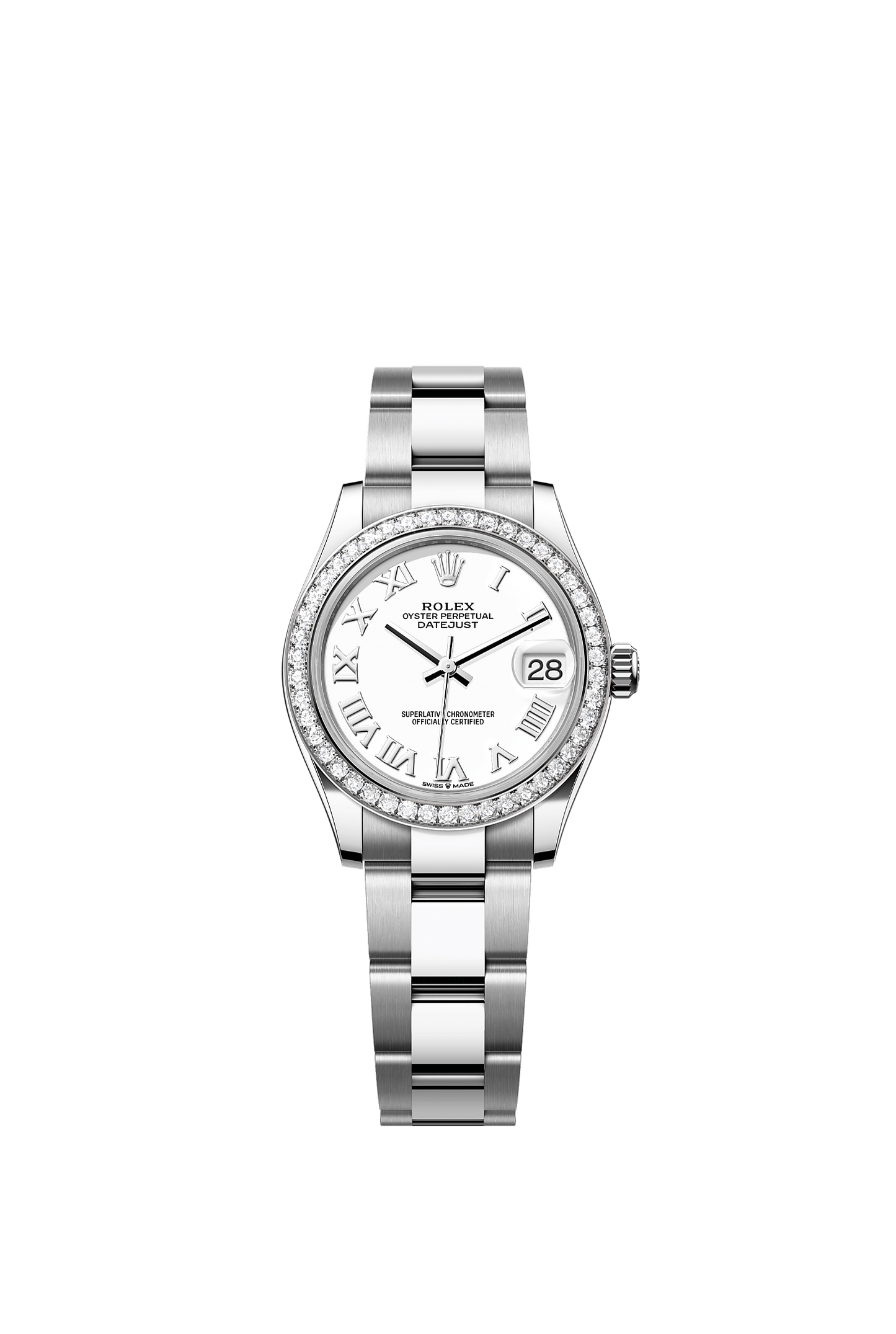 Datejust 31 Oyster Perpetual Chronometer Watch 31mm Oystersteel White Gold Diamond Bezel White Dial Oyster Bracelet