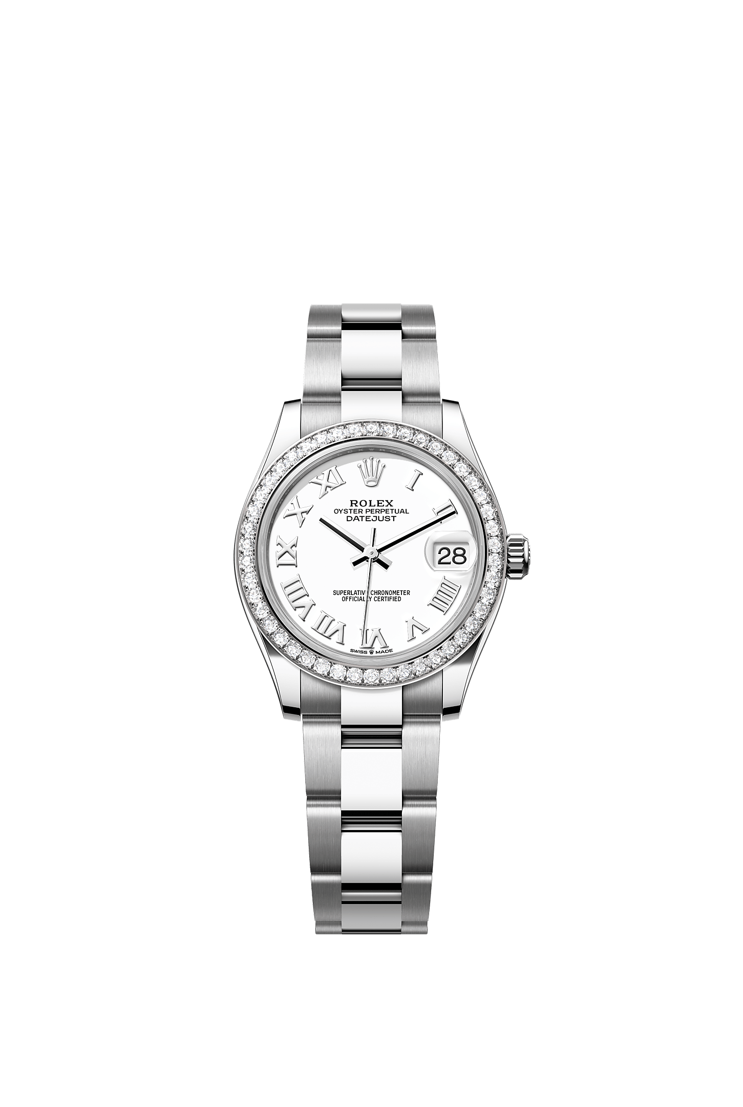 Datejust 31 Oyster Perpetual Chronometer Watch 31mm Oystersteel White Gold Diamond Bezel White Dial Oyster Bracelet