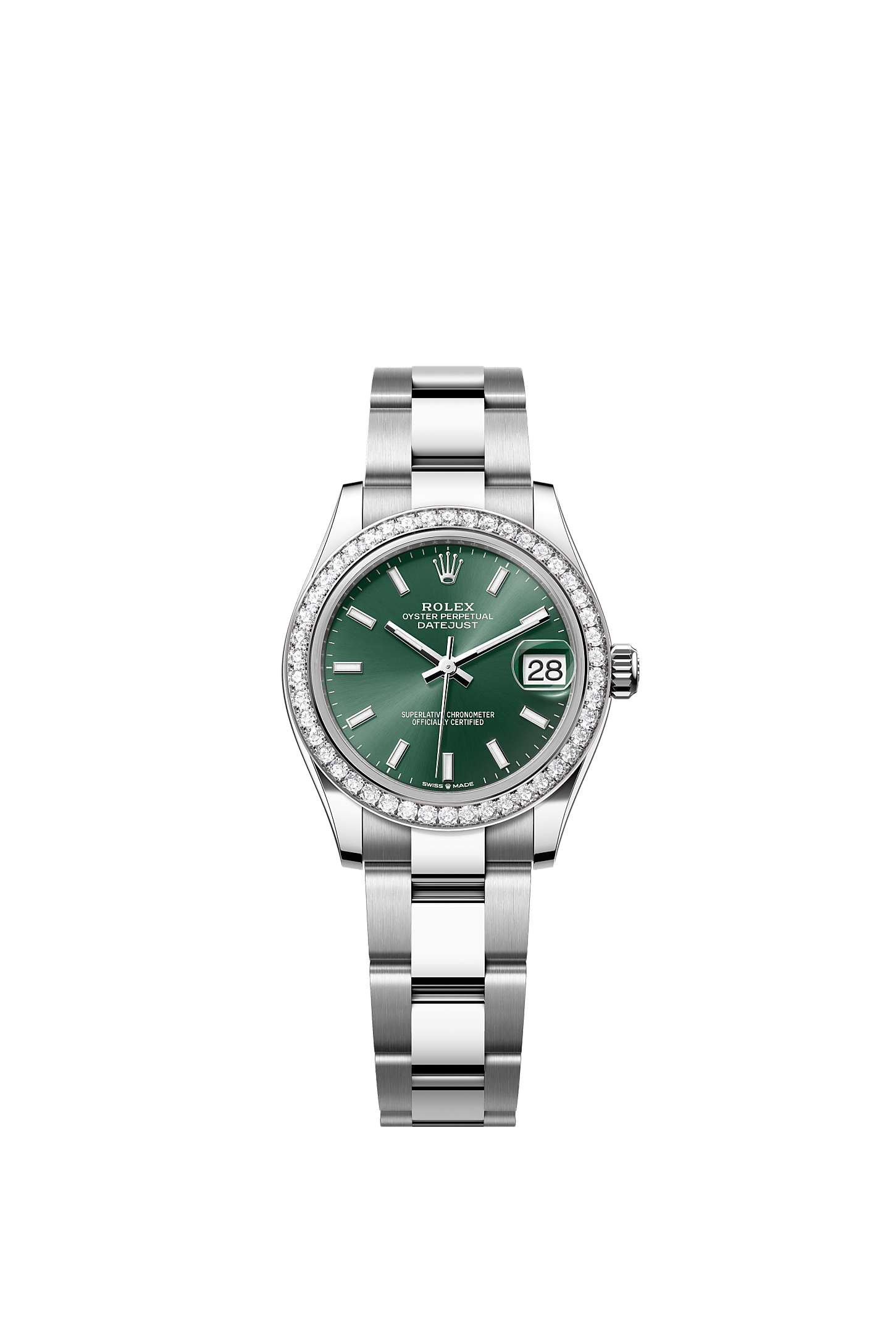 Datejust 31 Oyster Perpetual Chronometer Watch 31mm Oystersteel White Gold Mint Green Diamond Dial Oyster Bracelet