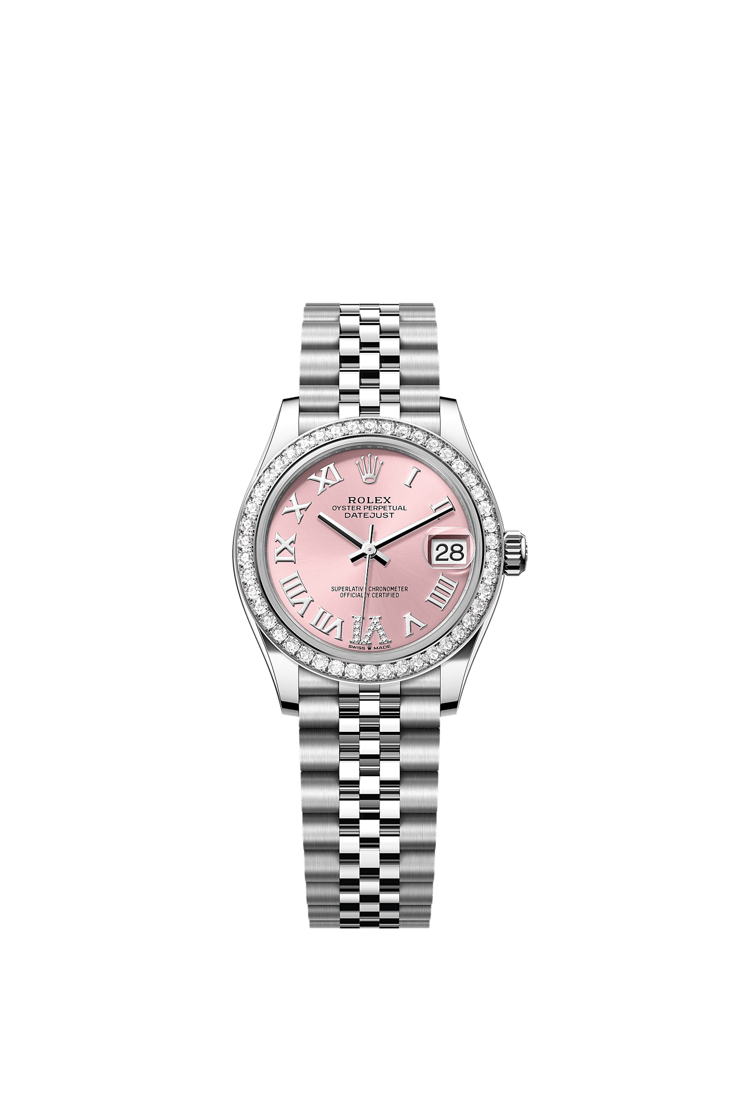 Datejust 31 Oystersteel White Gold Pink Diamond Dial Diamond-Set Bezel Jubilee Bracelet 31mm Self-Winding Watch