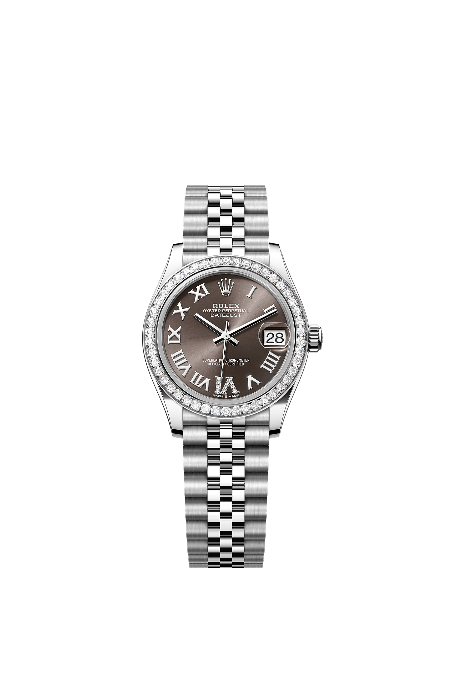 Datejust 31 Oyster Perpetual Chronometer Watch 31mm Oystersteel White Gold Diamond Bezel Dark Grey Diamond Dial Jubilee Bracelet