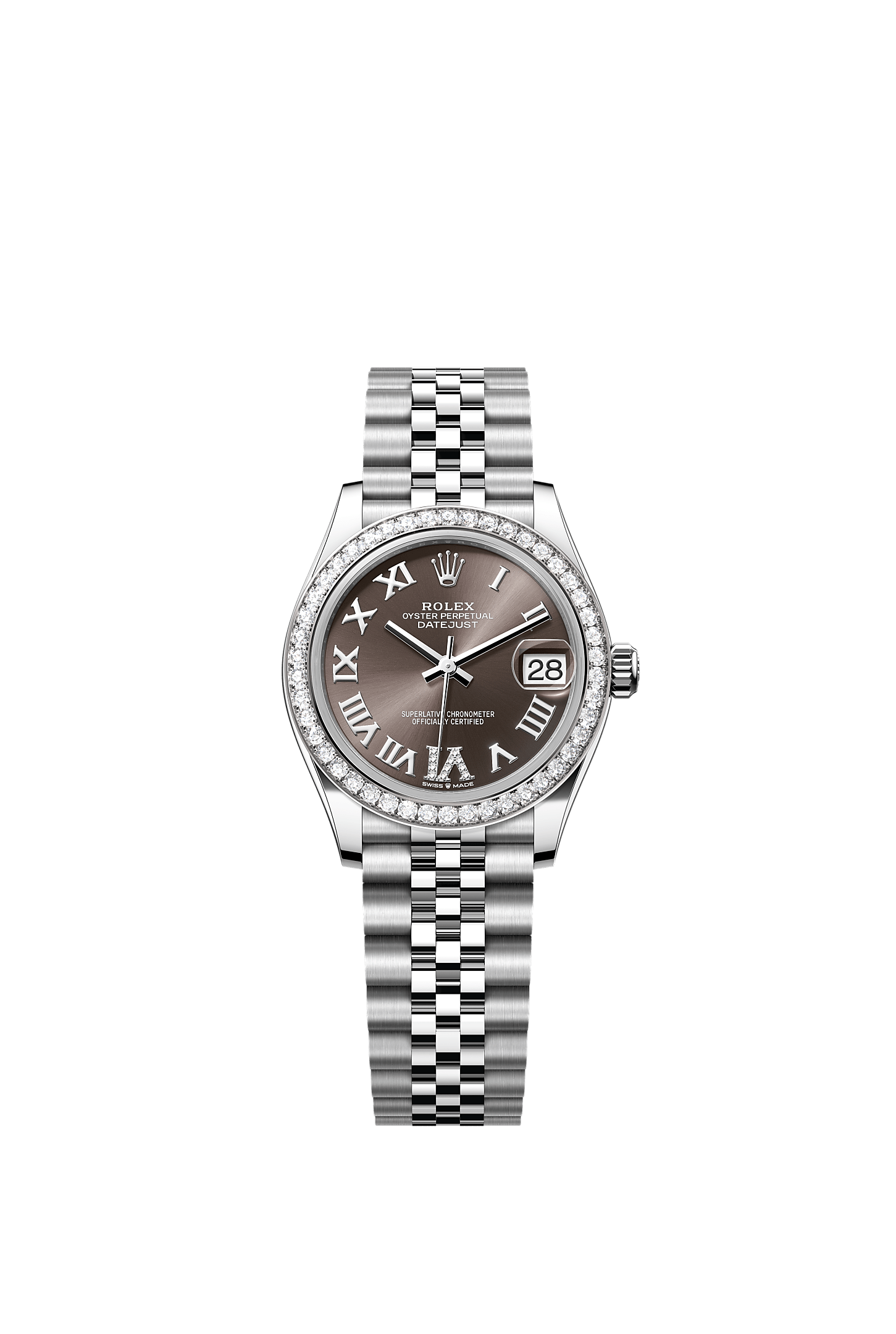 Datejust 31 Oyster Perpetual Chronometer Watch 31mm Oystersteel White Gold Diamond Bezel Dark Grey Diamond Dial Jubilee Bracelet