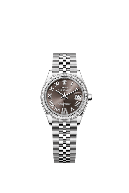 Datejust 31 Oyster Perpetual Chronometer Watch 31mm Oystersteel White Gold Diamond Bezel Dark Grey Diamond Dial Jubilee Bracelet