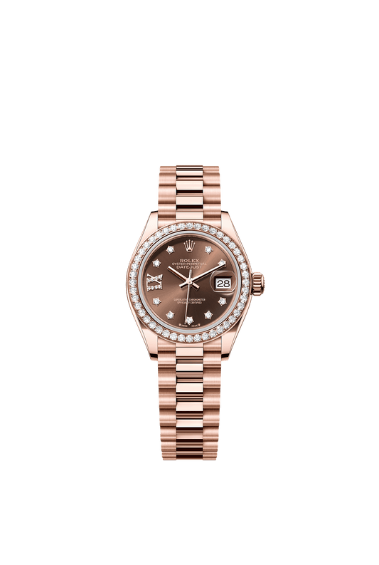 Lady-Datejust Oyster Chronometer Watch 28mm 18ct Everose Gold Chocolate Diamond Dial President Bracelet