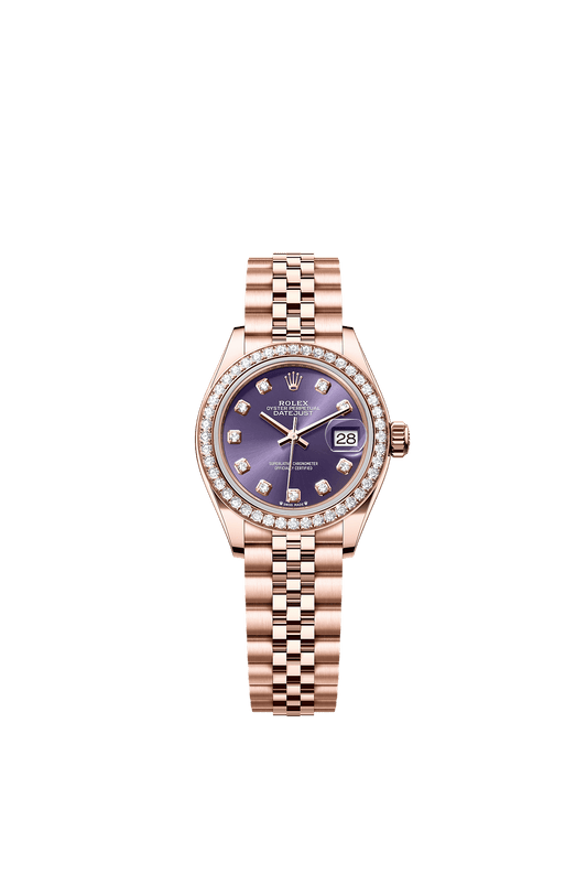Lady-Datejust Oyster Chronometer Watch 28mm 18ct Everose Gold Aubergine Diamond Dial Jubilee Bracelet