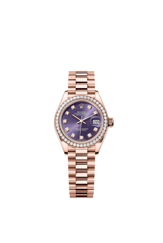 Lady-Datejust Oyster Chronometer Watch 28mm 18ct Everose Gold Aubergine Diamond Dial President Bracelet