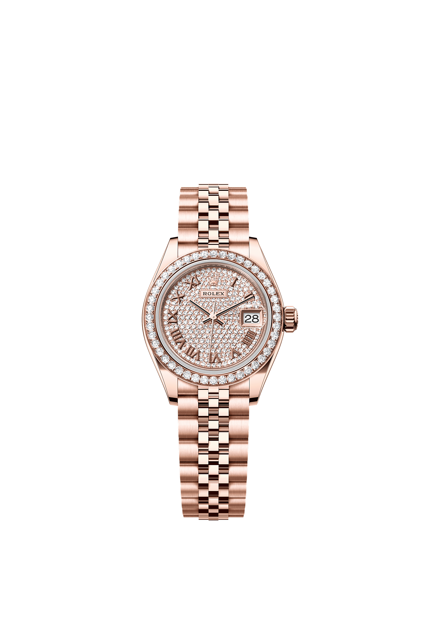 Lady-Datejust Oyster Chronometer Watch 28mm 18ct Everose Gold Diamond-Paved Dial Jubilee Bracelet