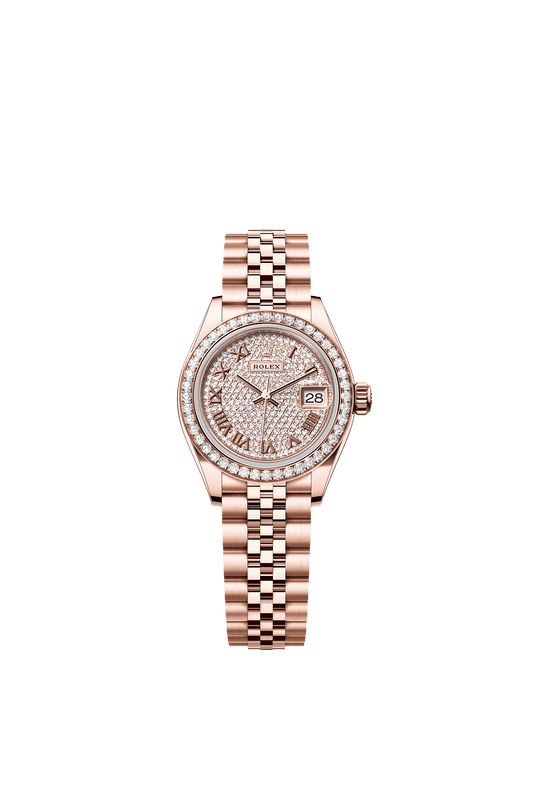 Lady-Datejust Oyster Chronometer Watch 28mm 18ct Everose Gold Diamond-Paved Dial Jubilee Bracelet