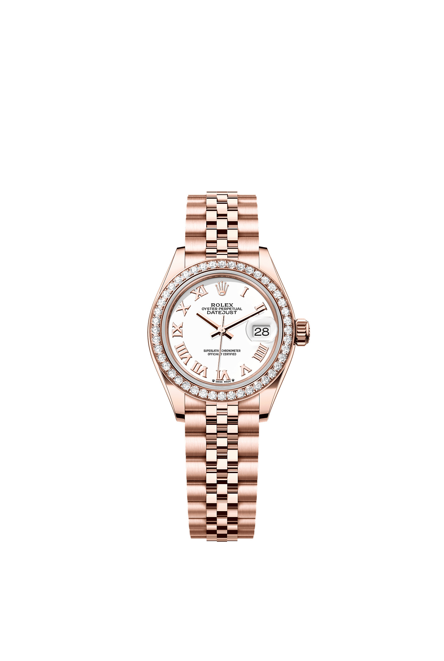 Lady-Datejust Oyster Chronometer Watch 28mm 18ct Everose Gold White Diamond Dial Jubilee Bracelet