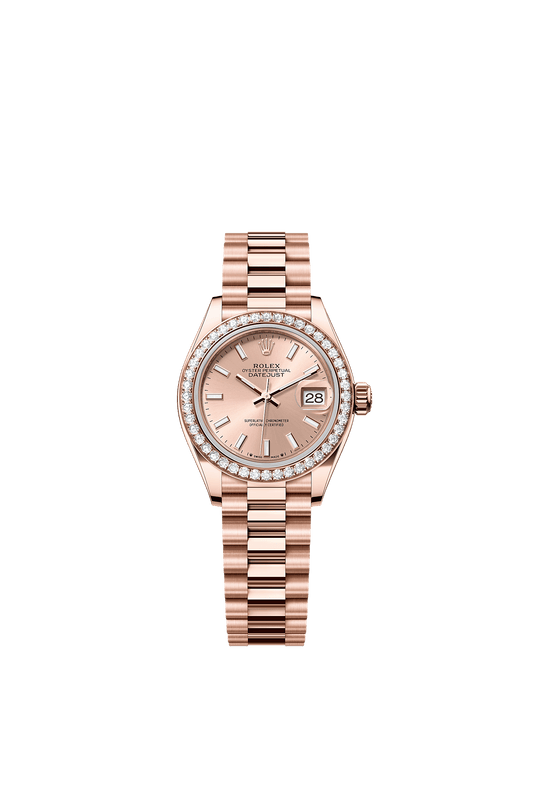 Lady-Datejust Oyster Chronometer Watch 28mm 18ct Everose Gold Rosé Diamond Dial President Bracelet
